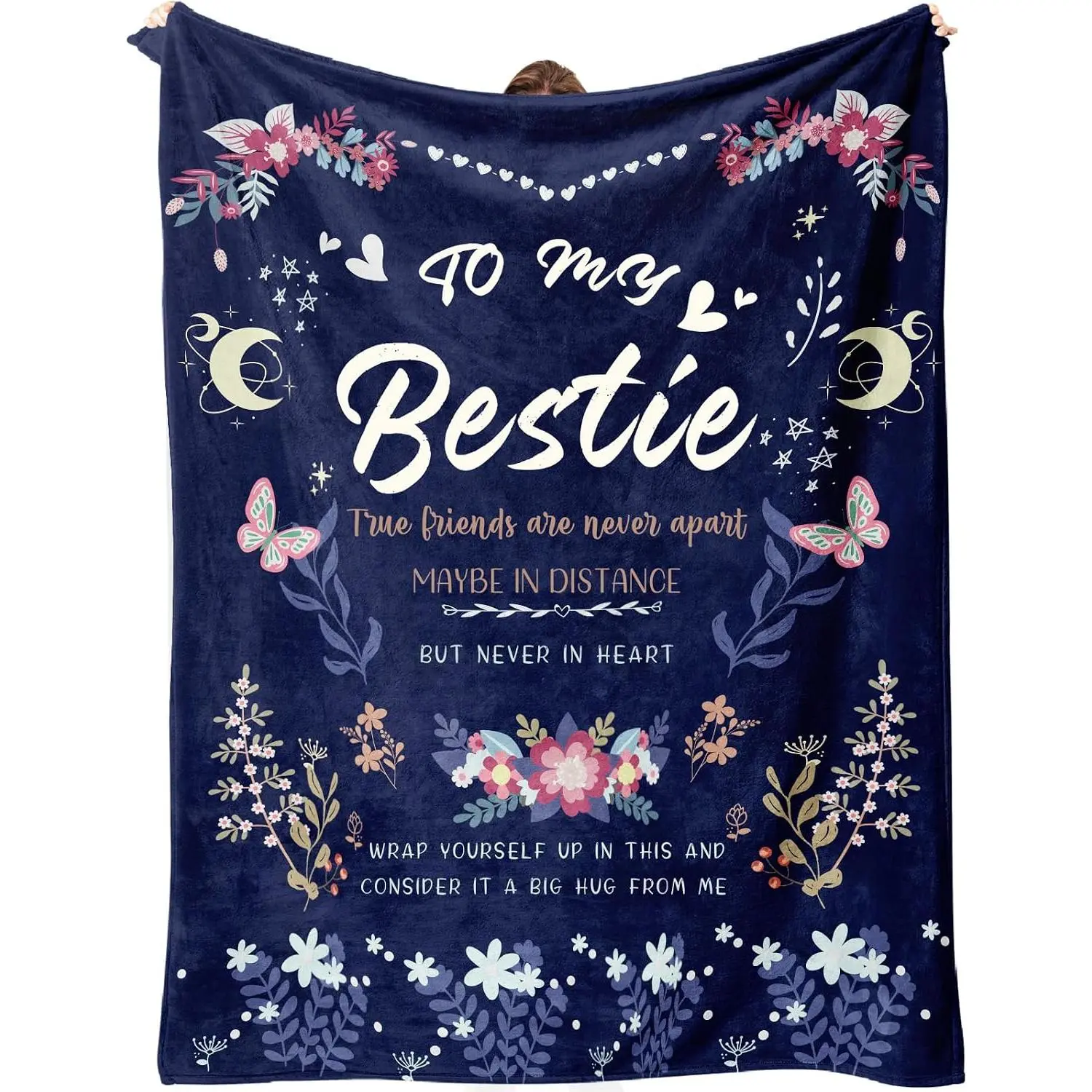 Women's Printed Flannel Throw Blanket - 4 Sizes, Stain-Resistant, Bestie Thinking of You Gift (Single-Sided Print), Classic Glam