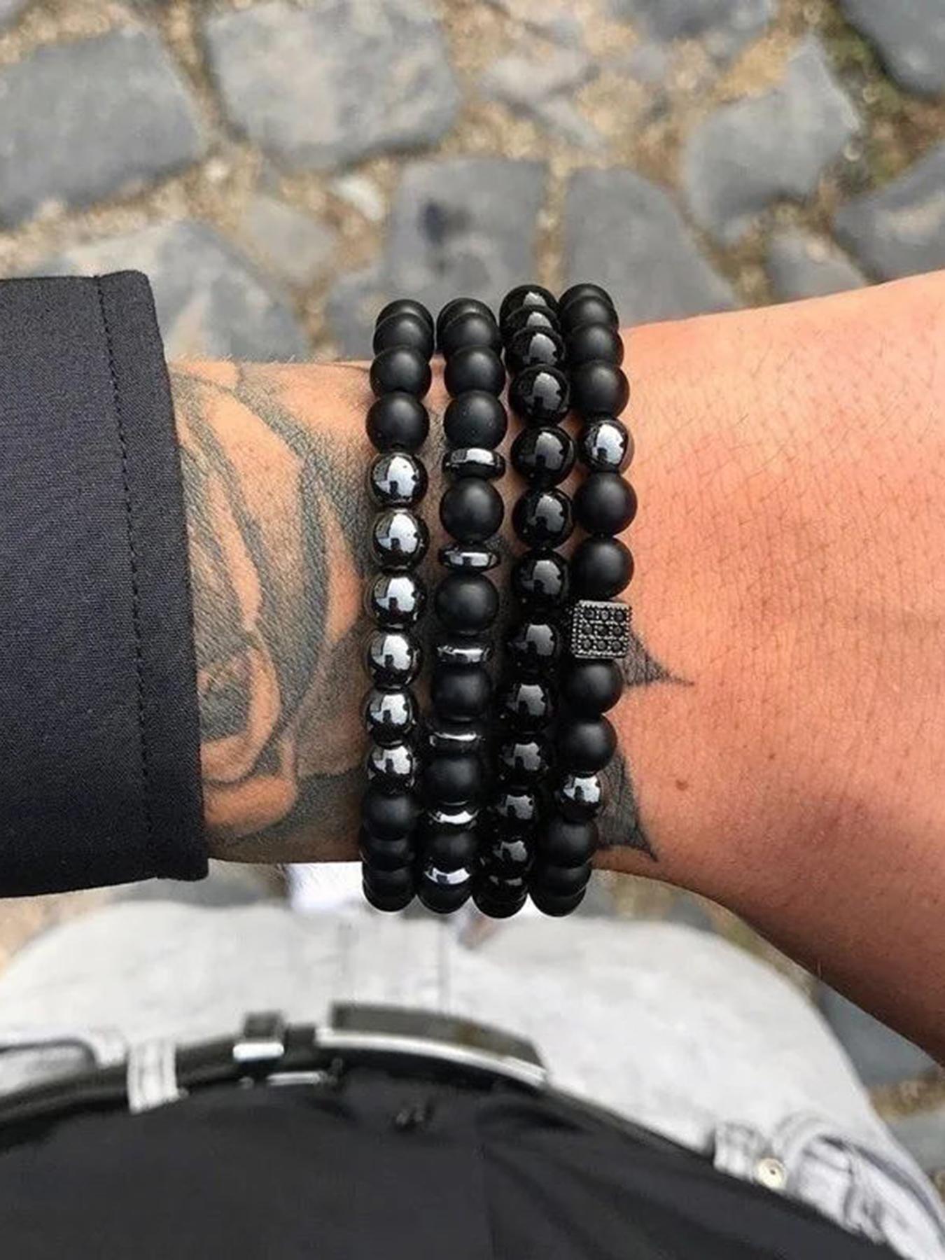 Men's Street Trend Beaded & Cross Charm Bracelets, 3pcs/set Trendy Minimalist Matching Bracelets, Chic Hip Hop Vintage Jewelry As Gift for Boyfriend, Stackable Bracelets, Mix Bracelets, Bangles Bracelets Set