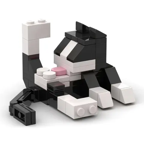 MOC Licking Butt Cat Building Block Set, Assembly Building Blocks, Black, Calico, Funny Gift for Animal Lovers, Cat Model, DIY Educational Puzzle for Kids, Party & Birthday Gift, Animal Ornaments Home Office Desk Decor
