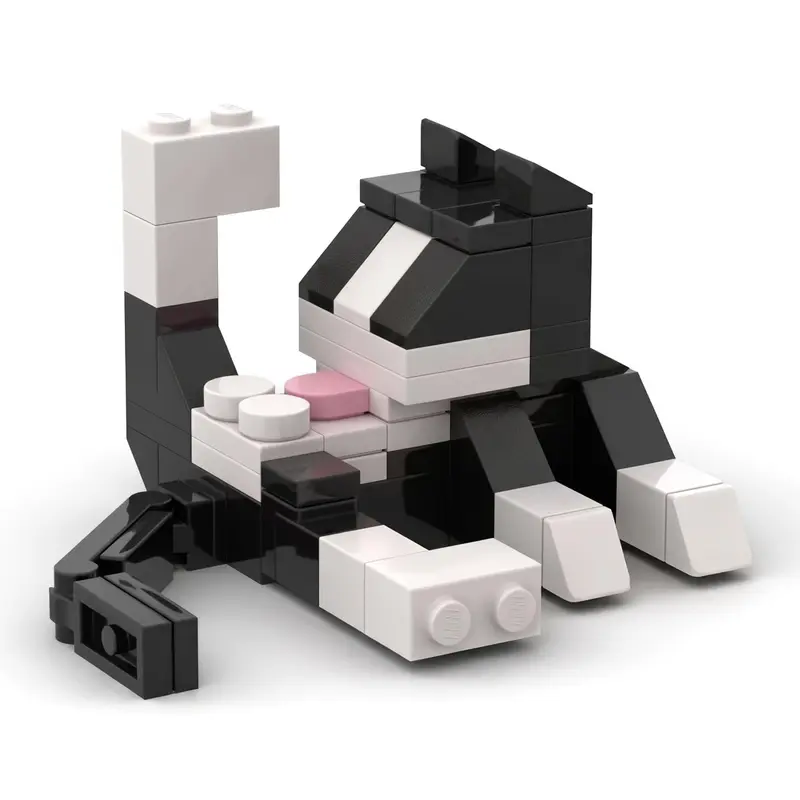 MOC Licking Butt Cat Building Block Set, Assembly Building Blocks, Black, Calico, Funny Gift for Animal Lovers, Cat Model, DIY Educational Puzzle for Kids, Party & Birthday Gift, Animal Ornaments Home Office Desk Decor