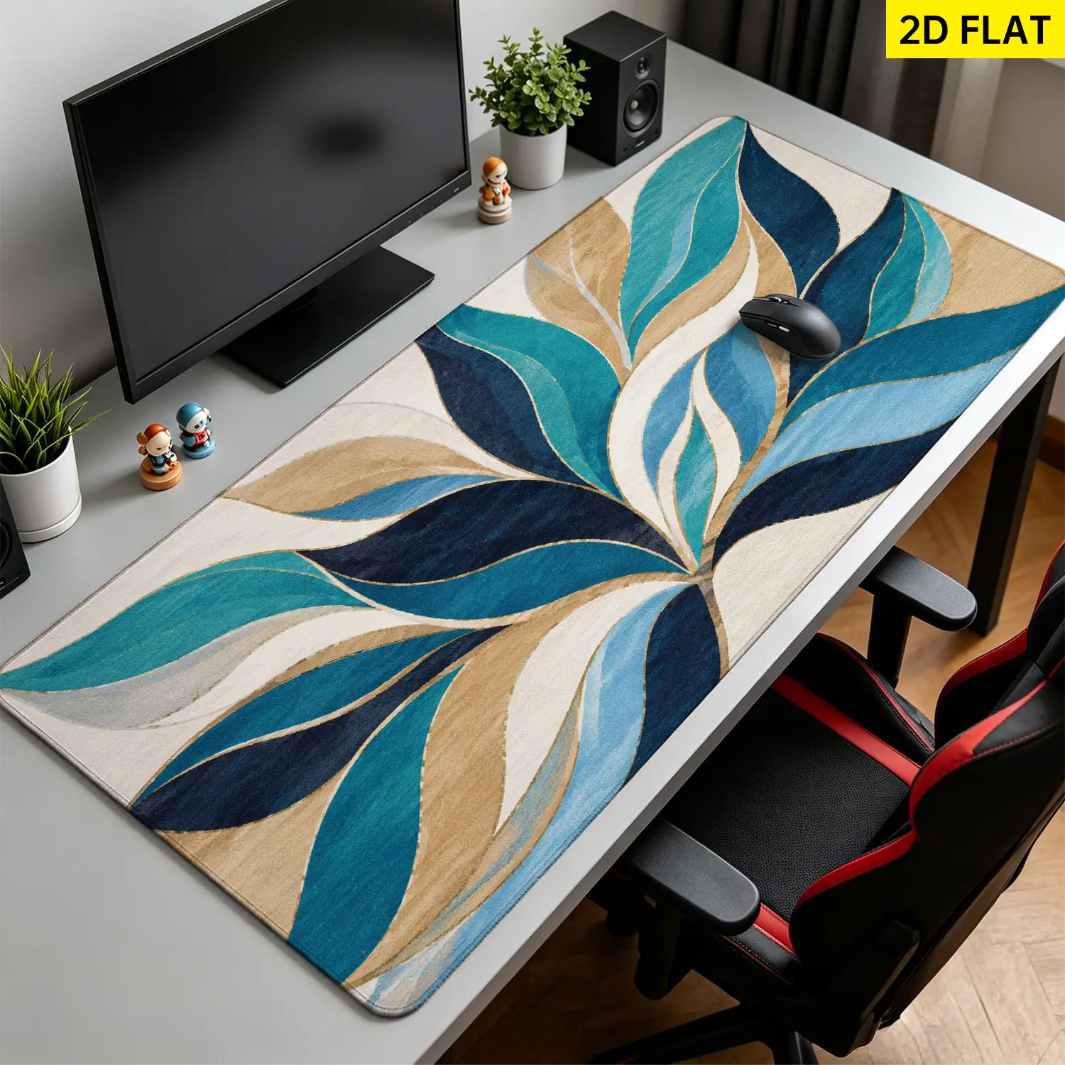 Extra Large Abstract Teal Gold Leaf Art Mouse Pad,Non Slip Rubber Pad,Desktop Decoration Drotection Pad,Washable,Lock Edge Multi Size,Premium Multipurpose Mousepad For Office,Home,Gift for Family and Friends