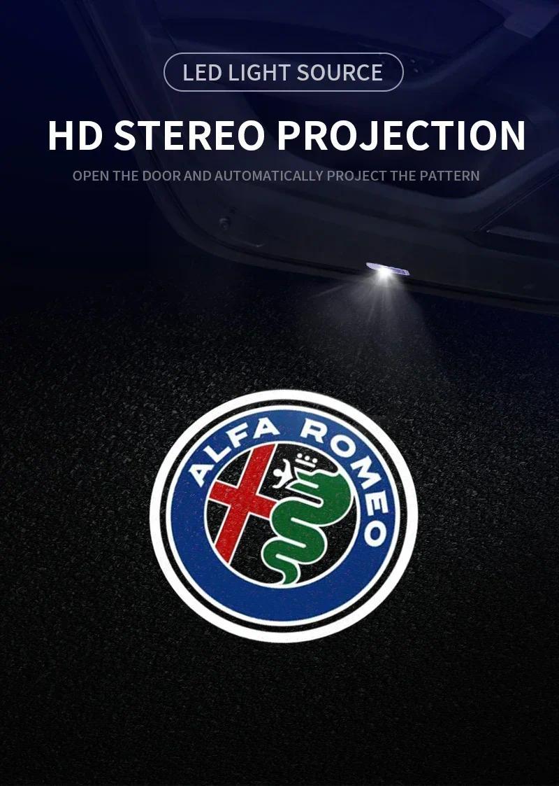 2pcs LED Car Door Welcome Light Projector Logo for Alfa Romeo 147 156 166 159 Mito Stelvio Brera Spider Giulietta Giulia
