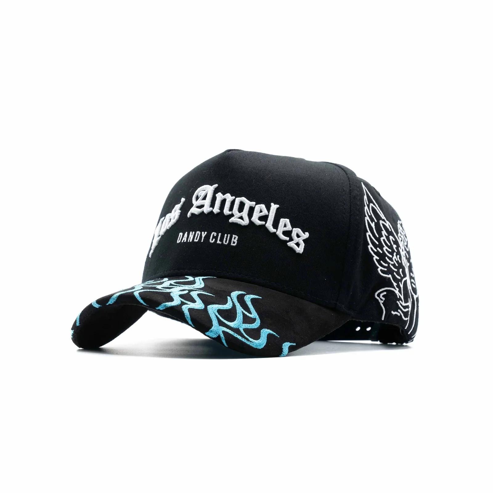 Dandy Hats Los Angeles Dandy Club Premium Streetwear Snapback – Black Adjustable Unisex Hat for Men & Women Featuring Bold Embroidery and Flame Brim Detail Inspired by Modern Street Fashion