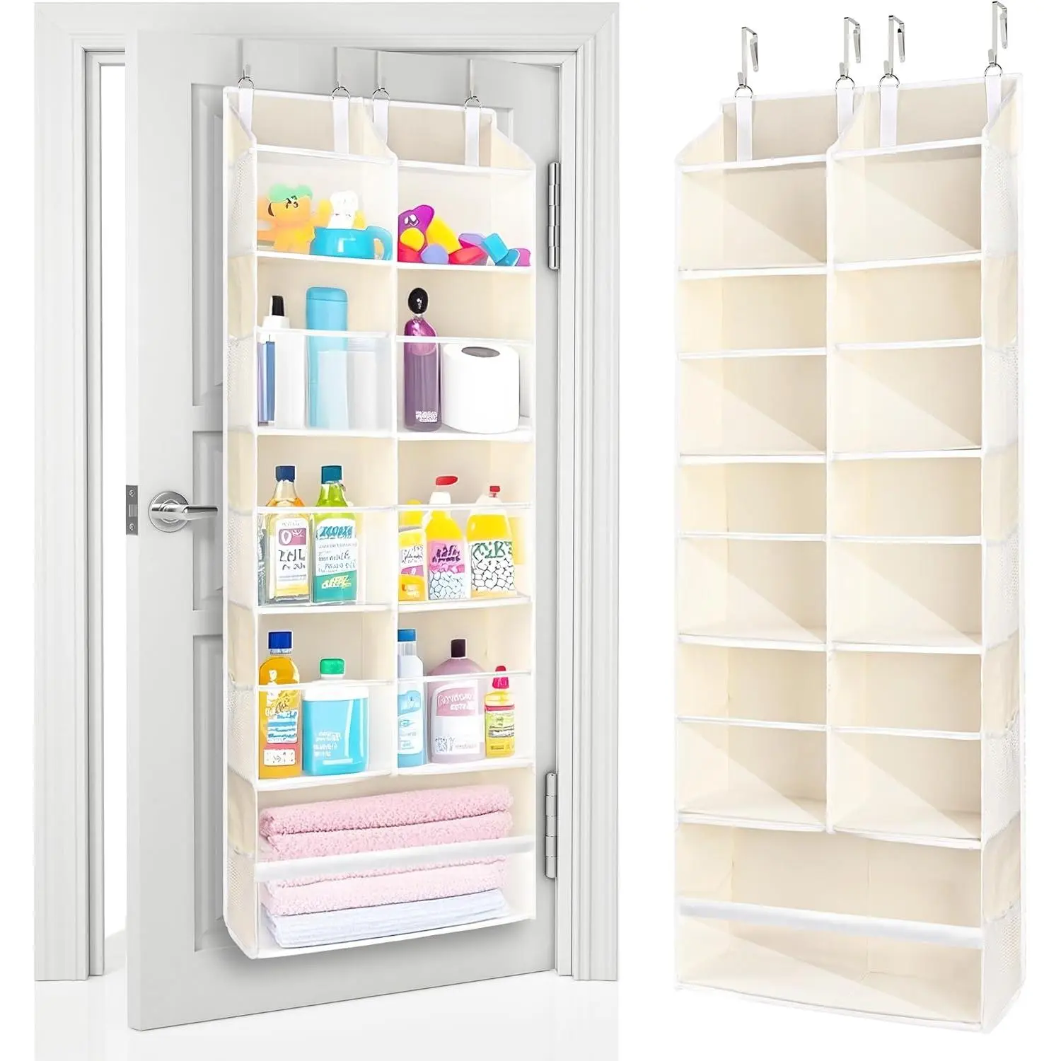 Over the Door Organizer, 5-Tier Extra Large Hanging Storage with 10 Mesh Pockets, 100 lbs Capacity, Heavy Duty Door Organizer for Closet, Bedroom, Nursery Storage, Beige
