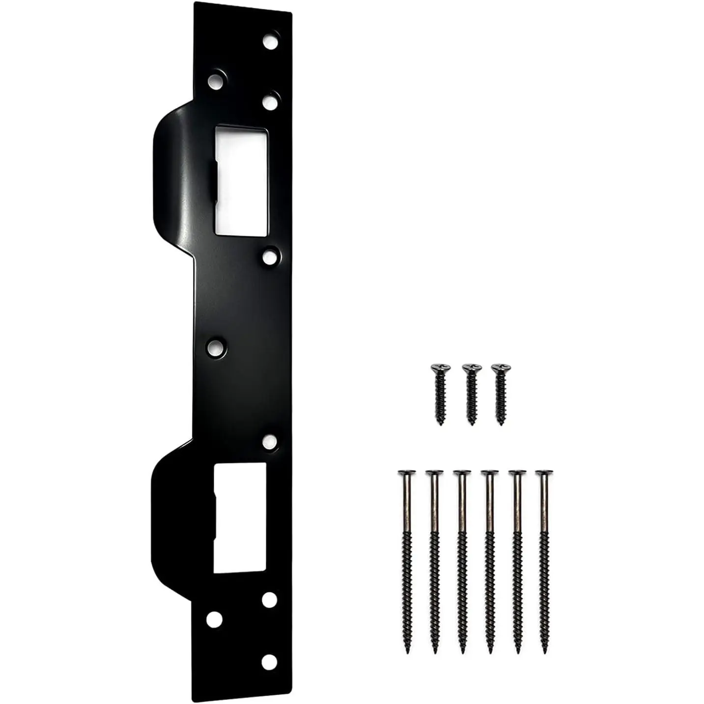 Door Strike Plate Reinforcement Plate, Front Door Strike Plate, Double Strike Plate for 5-1/2 in. Hole Centers, Heavy Duty, Front Door  Devices Door Latch Plate (Satin Nickel, 1 Pack)