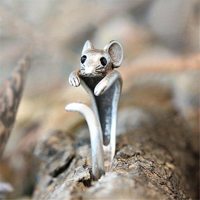 DB- Creative Design Rat Rings Retro Open Adjustable Animal Rings for Women Personality Ring Jewelry Party Exquisite Rings Gift-DB