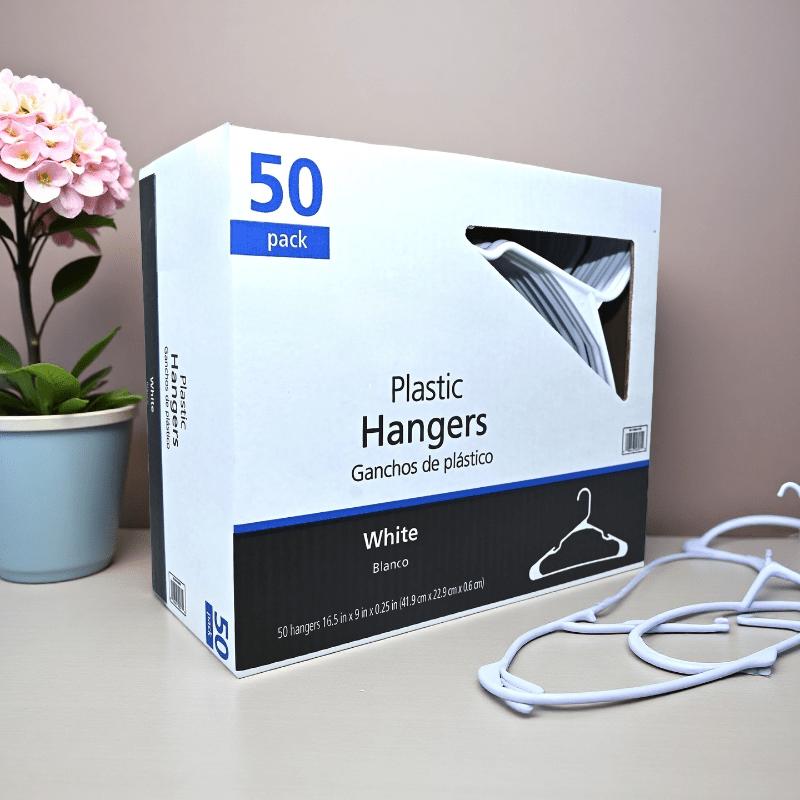 50-Count New Notched Adult Hangers, Arctic White Plastic Design for Closet Organization and Garment Care