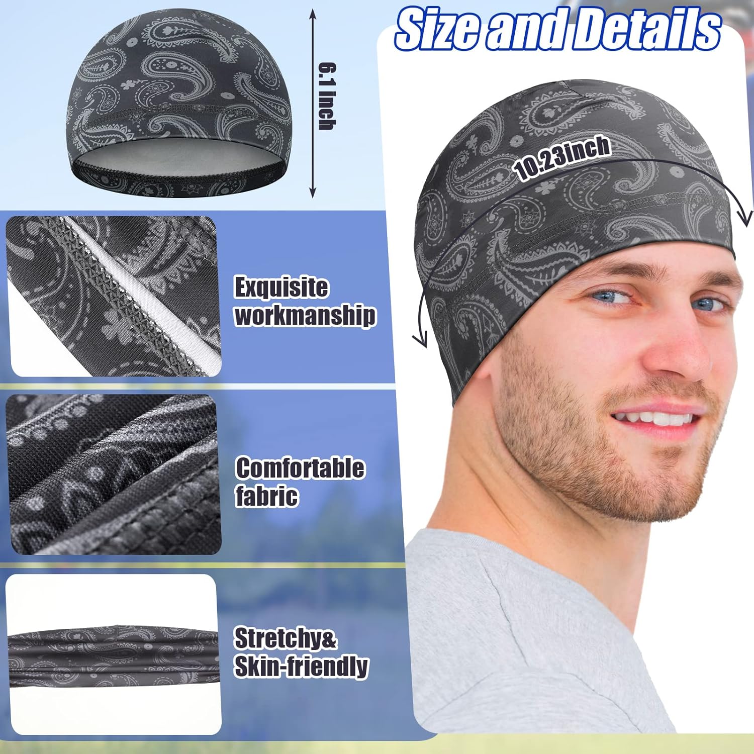 8 Pack Men & Women' Cooling Wicking Skull Caps - Moisture-Wicking Beanie Headbands Suitable for Cycling, Welding Hard Helmet Liner, Sweat Absorption, for Head Wrap for Helmet, & Gear, Unisex