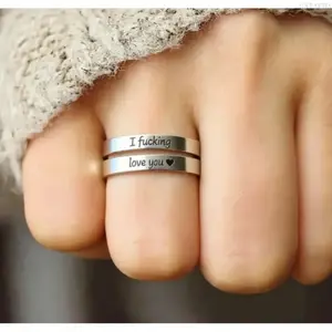Adjustable Engraved Love Promise Open Ring - Tarnish-Free, Universal Size Fashion Jewelry for Couples - Gifts for Girlfriend for Daily Wear & Anniversary, Gf Gift