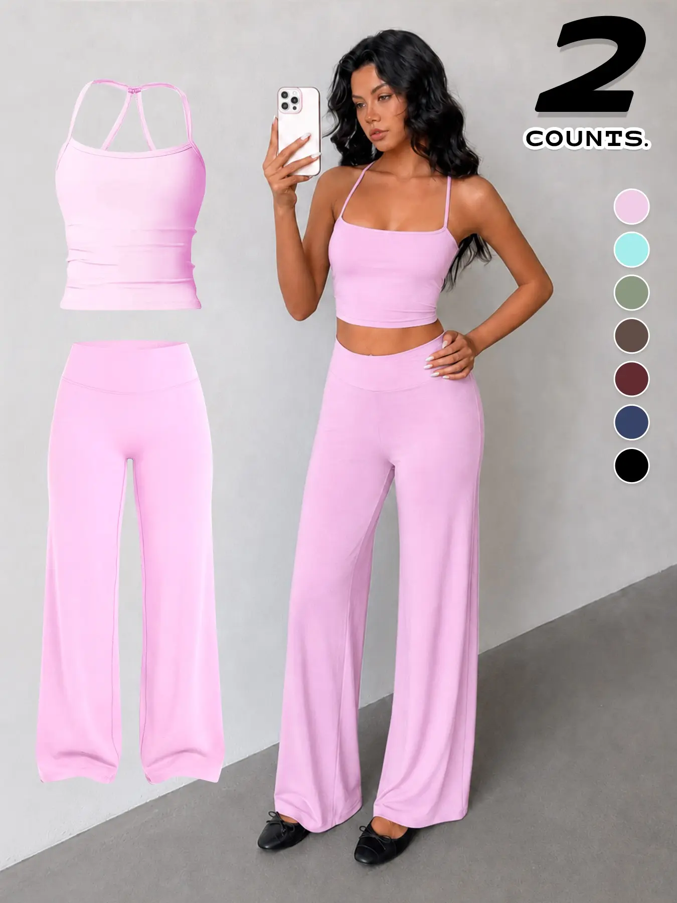 Women's Solid Color Sporty Tank Top and Long Pants Set, Summer Comfortable Yoga, Casual Slim-Fit Mid-Waist Clothing Set, Casual Sportswear Set