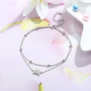 Trendy Summer 925 Sterling Silver Ankle Bracelets for Women Heart Butterfly Beaded Initial Anklet Layered Dainty Chain Adjustable Beach Foot Jewelry Summer Cute Beach Gift for Her Trendy Summer 925 Sterling Silver Ankle Bracelets for Women Heart Butterfly Beaded Initial Anklet Layered Dainty Chain Adjustable Beach Foot Jewelry Summer Cute Beach Gift for Her