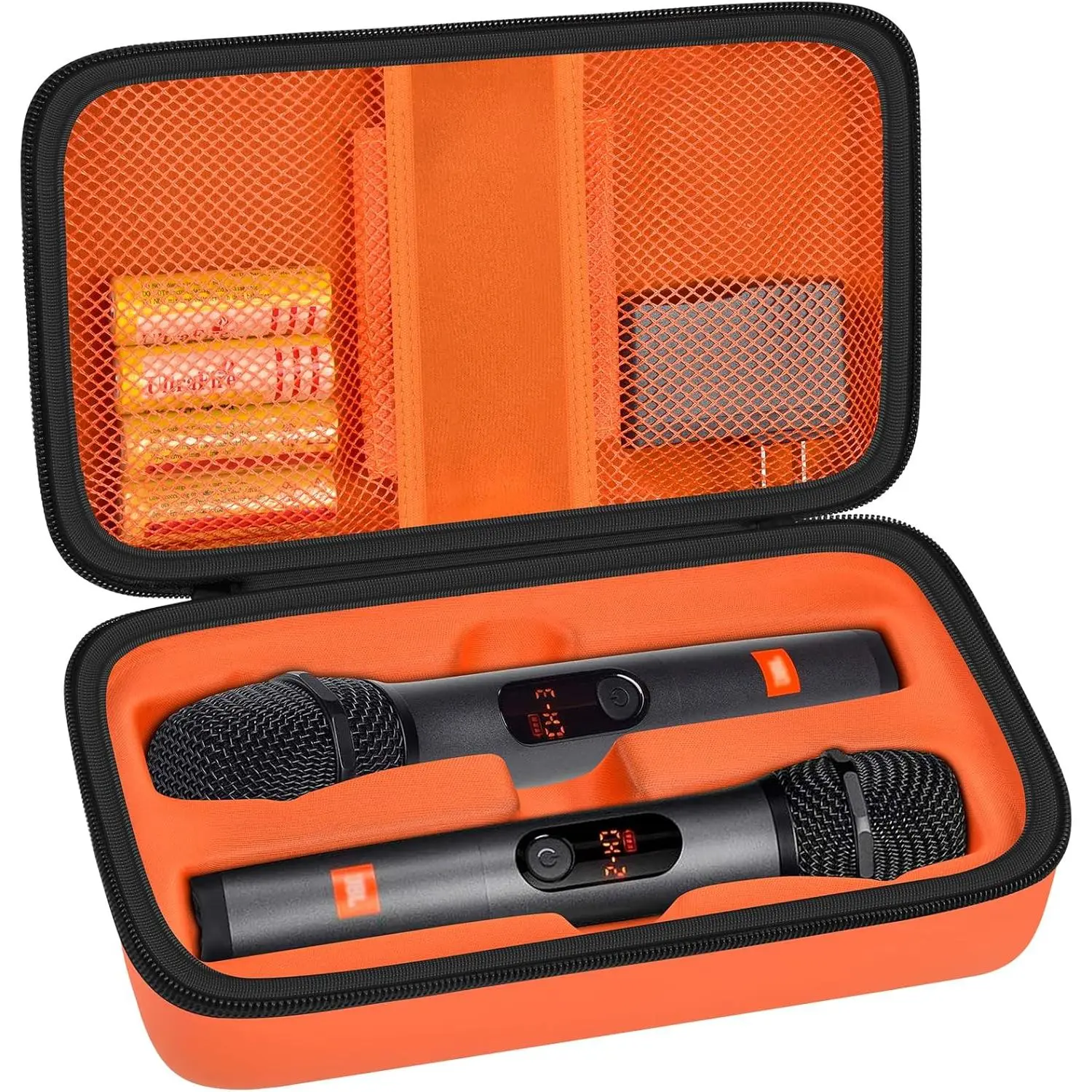 Wireless Microphone Case Compatible with JBL Wireless Two Microphone System, Handheld Dual Mic Travel Bag for Singing or Karaoke for Receivers, Adapters, AA Batteries