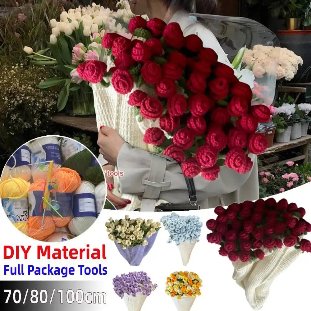 DIY Rose Bouquet Blankets DIY Handmade Flower Crocheted Blanket Material Package Flower Bouquet Blanket Crochet Kit Gift