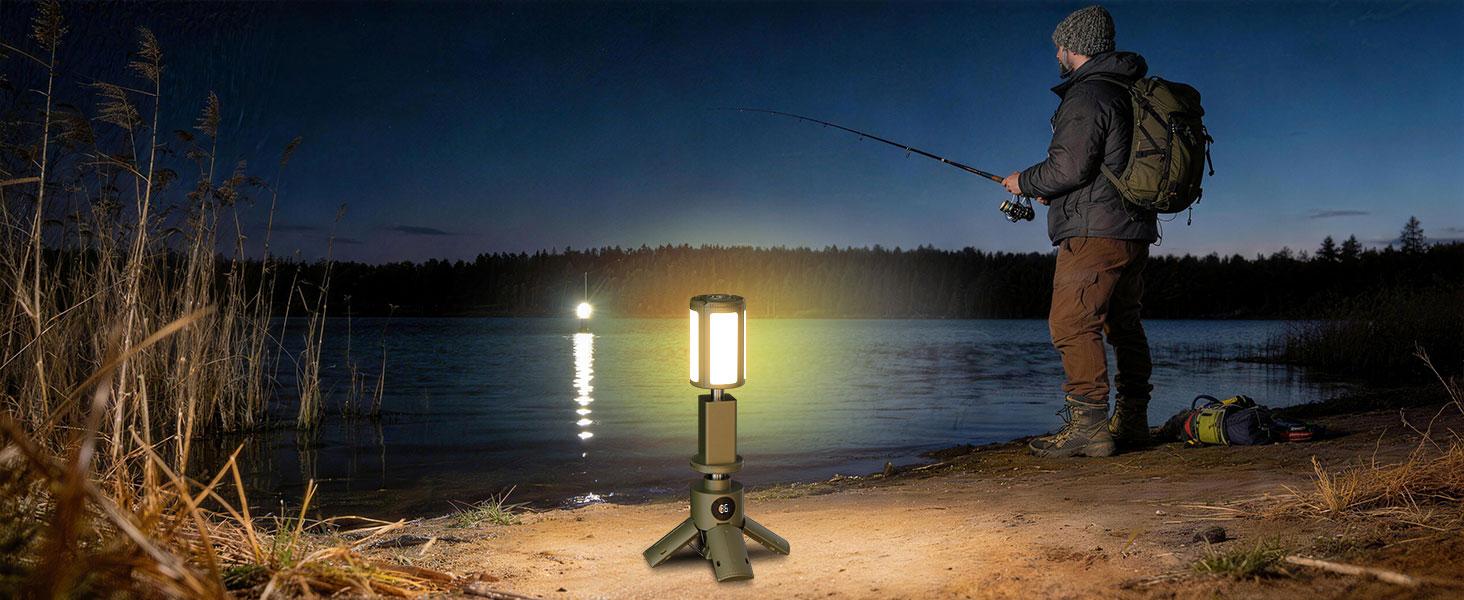 Telescopic Camping Lights with Stand, 14000mAh Rechargeable Camping Lantern with Display, Hook and IPX5 Waterproof, Outdoor Camping Lights for Travel, Fishing, Emergency Use