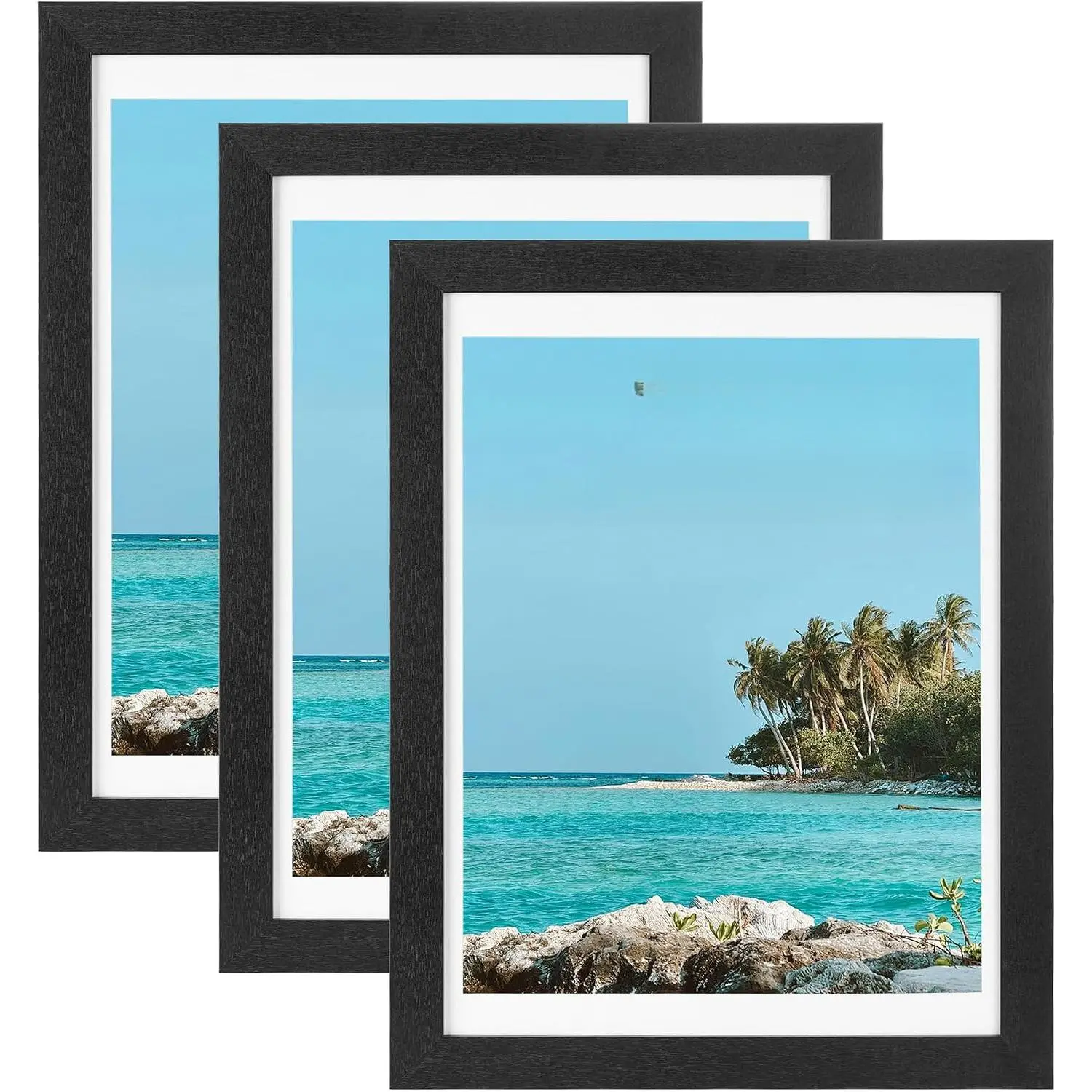 16x24 Poster Frame Wood and Polished Plexiglass 3 Pack , 16x24 Picture Frame Black without Mat or 12x18 with Mat, Horizontal or Vertical Wall Mounting Poster Frames for Large Size Picture-Multiple Sizes 12x16,16x20,18x24