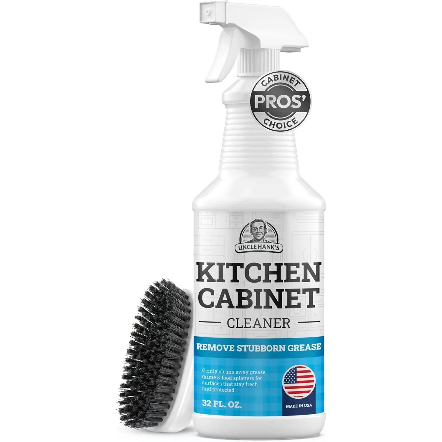 Kitchen Cabinet Cleaner - Gentle, -Free and Effective Everyday Degreaser & Grime Remover for , Painted and Finished Furniture - Complete with Cleaning Brush & Cabinet Cleaner  32oz