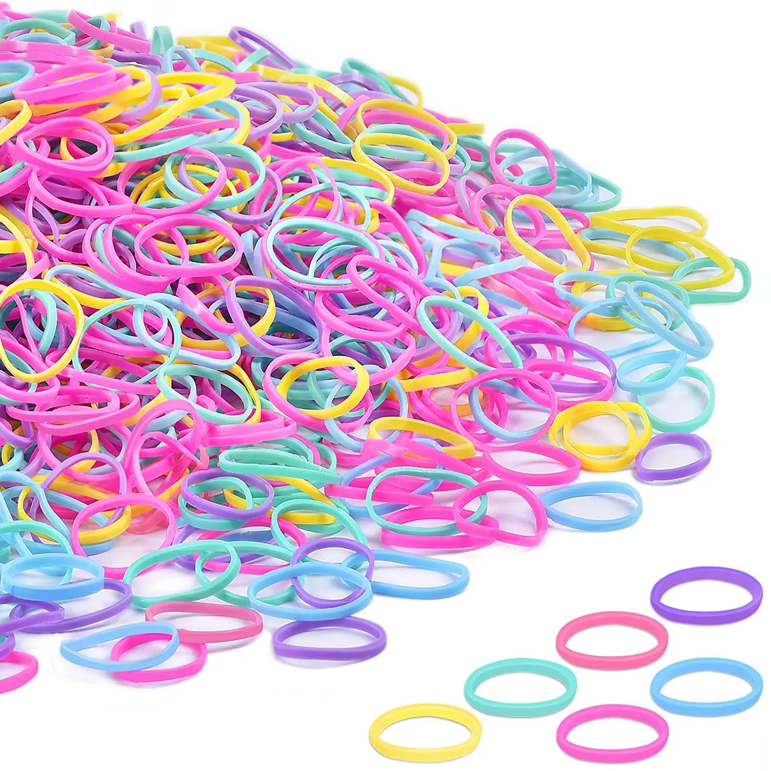 Colored Rubber No-Damage Hair Bands, 1500PCS 1.3mm x 20mm Hair Ties for Kids' Braids