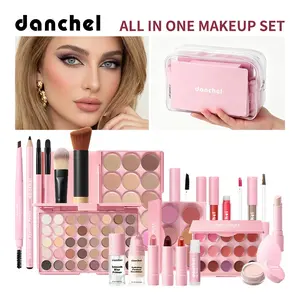 danchel All-in-One Makeup Kit, Full-Face Essentials: Foundation, Concealer, Contour, Blush, Eyeshadow, Lipstick & Mascara, with Brushes & Sponge & Bag, Beginner-Friendly, Portable, Ideal for Daily, Travel & Gifting
