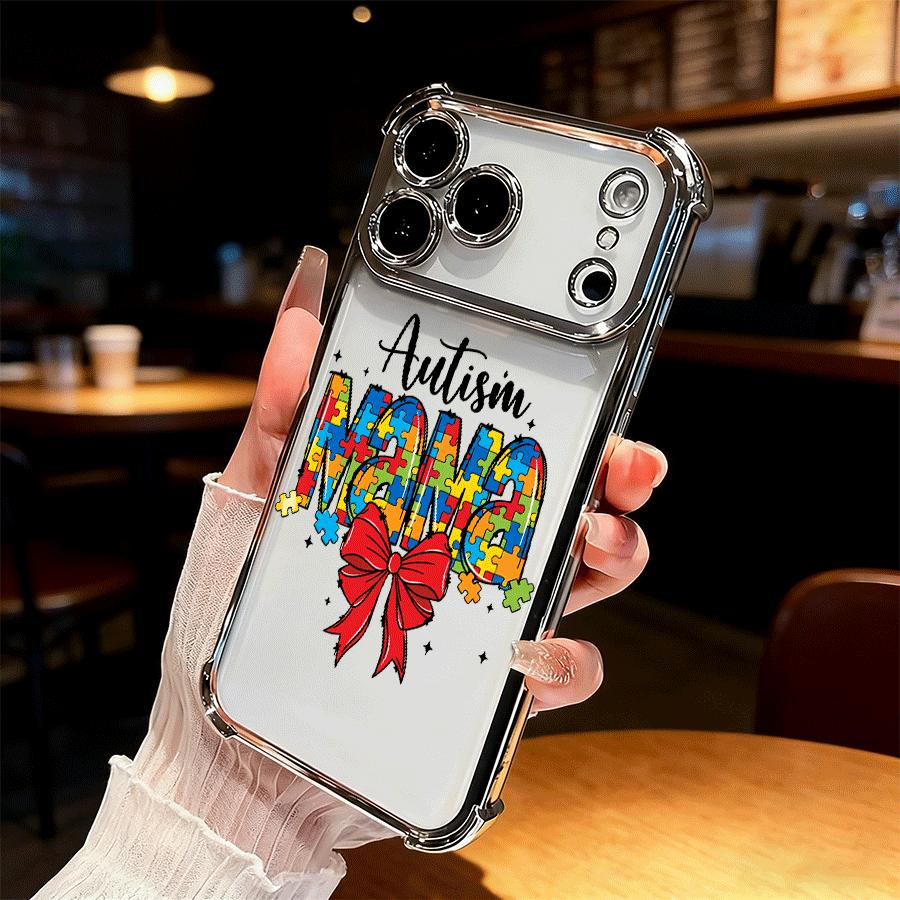 Autism Awareness Design Four Comer Ant-Fall Phone Case Transparent Electroplated Protective Cover for iPhone 17 16 Pro Max 15 Air Plus 14 13 12 11E