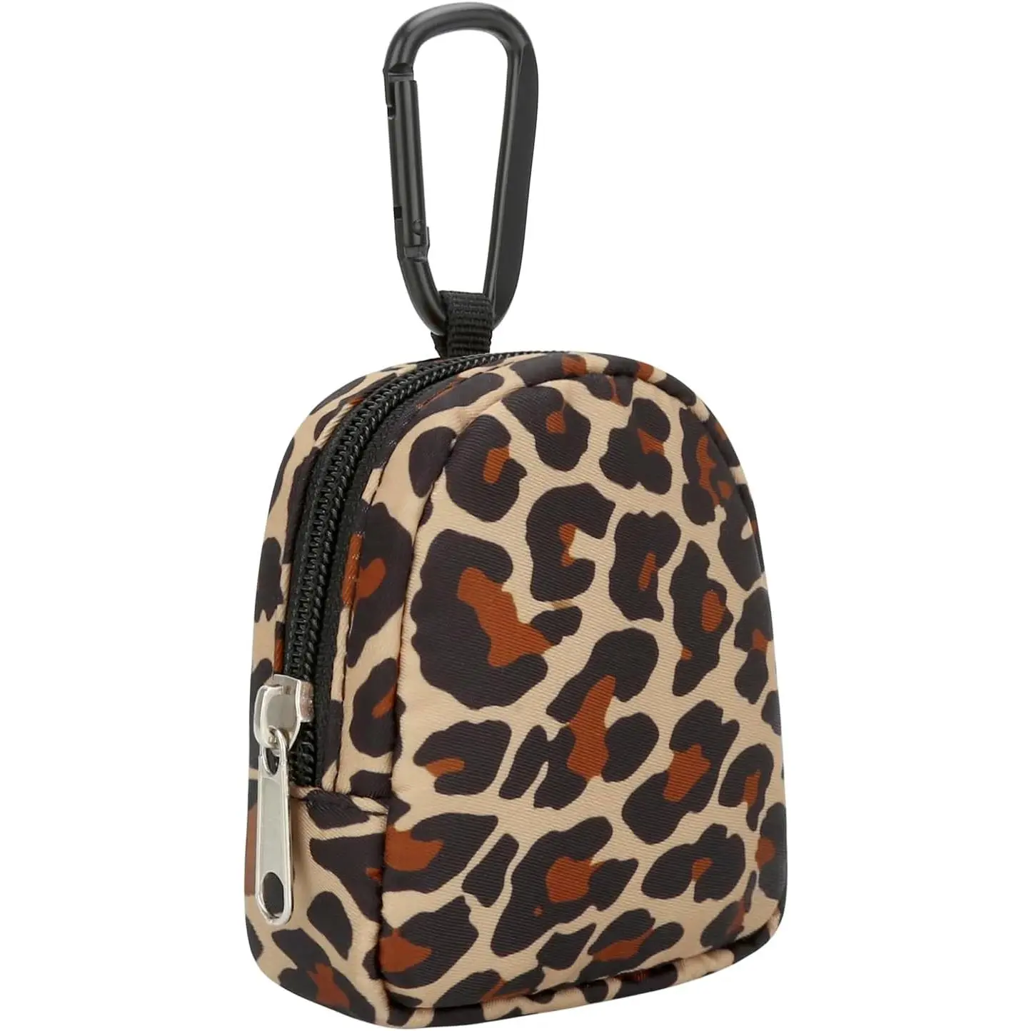 Mini  Purse,  Zip Wallet Card Holder (Leopard) | Water-repellent ripstop nylon, carabiner clip, side pocket, printed change purse for , cards, , earbuds and lipstick