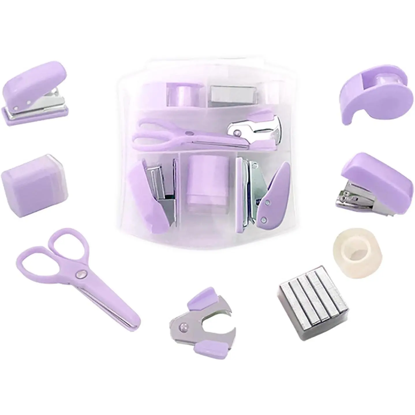 8 Pack Mini Office  Kits Mini School Supplies – Includes Mini Stapler, , Staple Remover, Puncher, Pencil Sharpener, Tape Dispenser ()