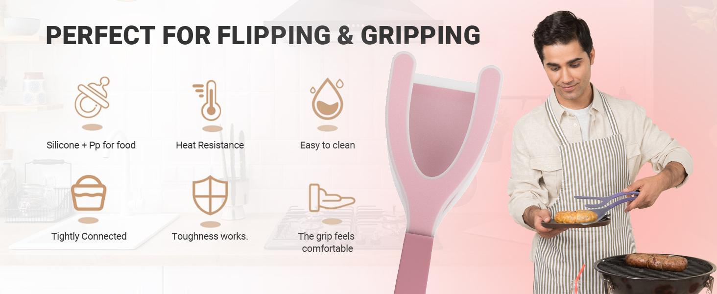 Silicone Egg Flipper Spatula Tongs (Set of 1) – Non-Stick 2-in-1 Grip & Flip Kitchen Tongs for Pancakes, Fish, Eggs, and More – Heat Resistant Cooking Tool