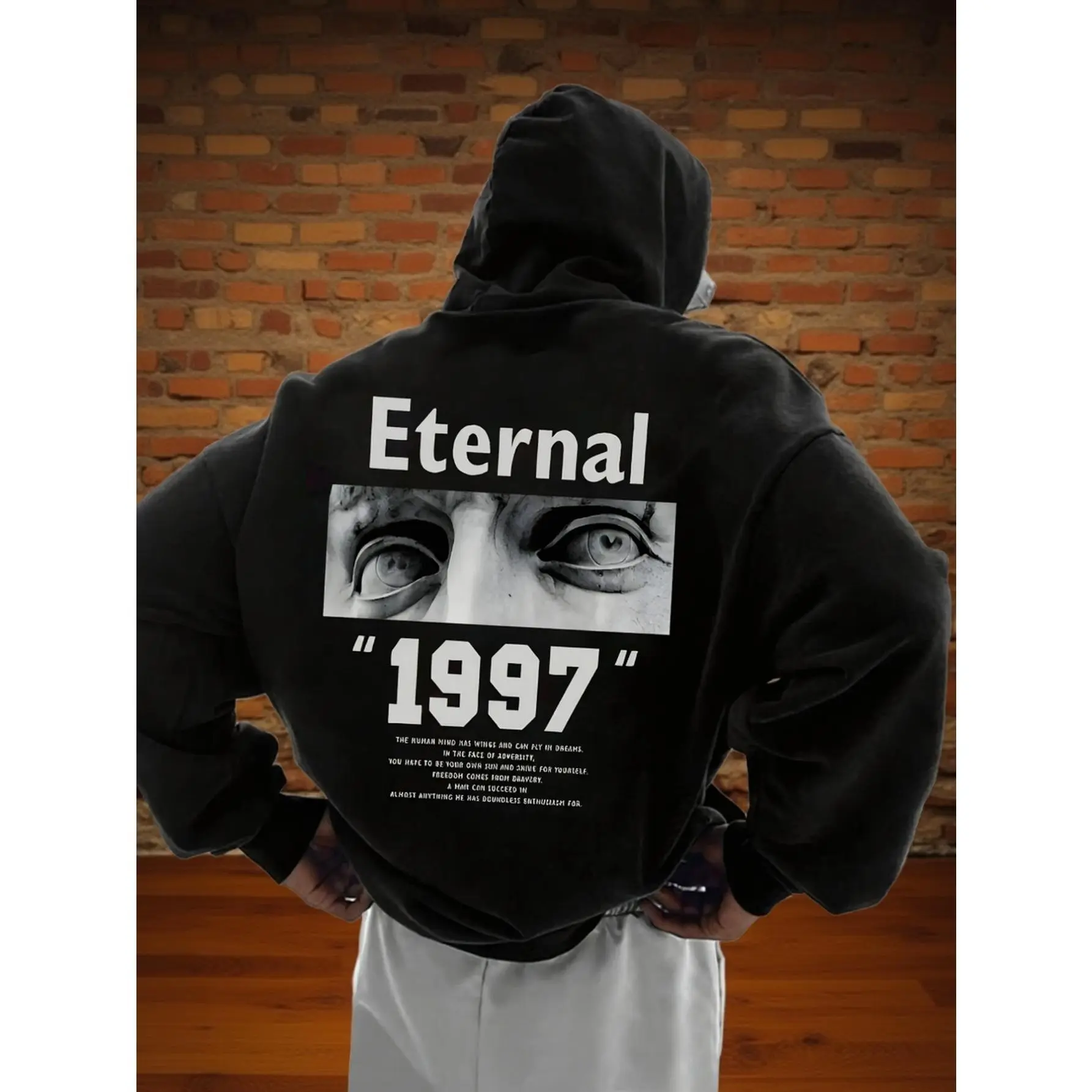 Eternal Inspirational Slogan Men's Hooded Sweatshirt, Black Hoodie, Dark Green Hooded Sweatshirt