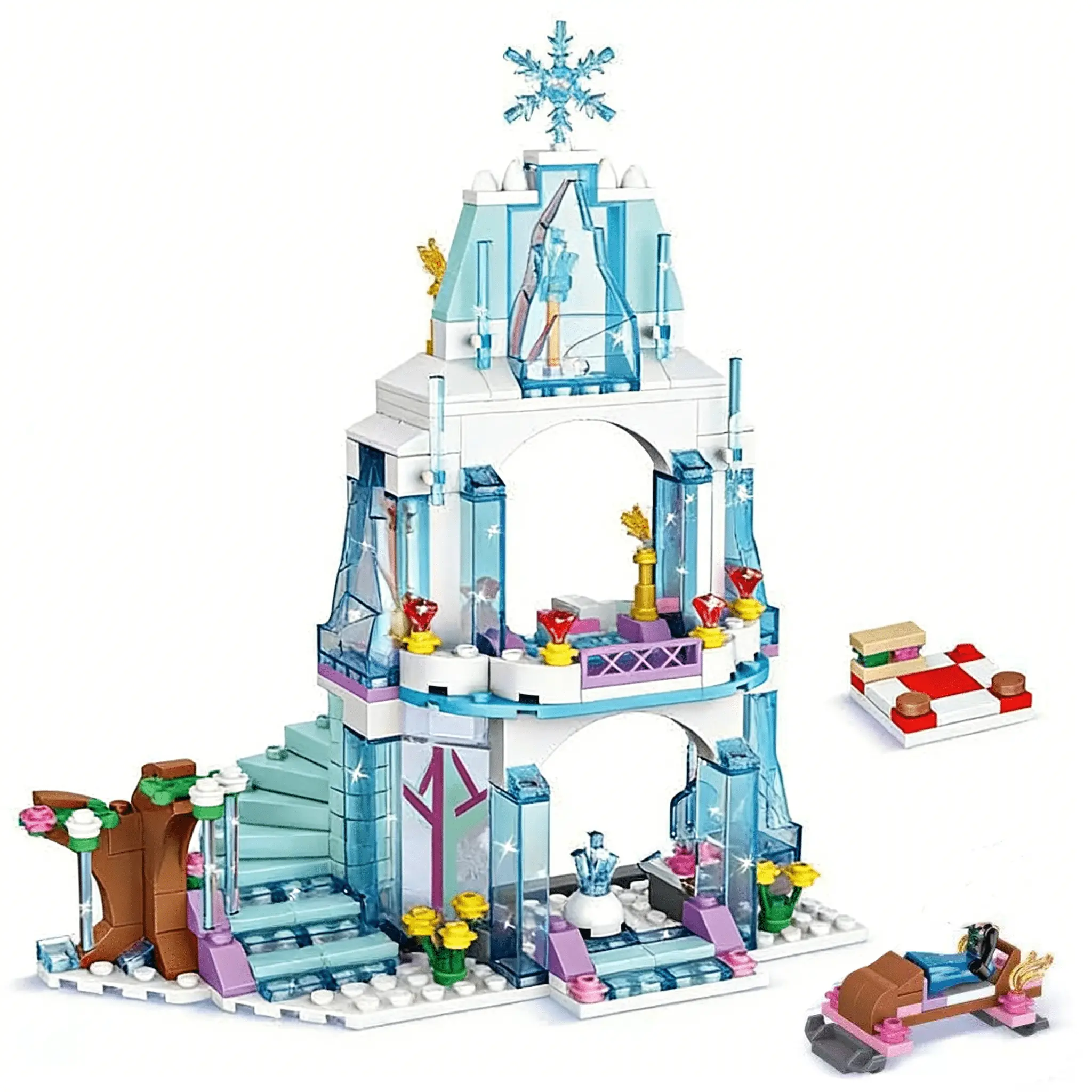 Friends Series Princess Ice Castle Building Blocks Set with Mini Dolls, Creative Fairy Castle Construction Toy, Perfect Birthday Gift for Girls Kids