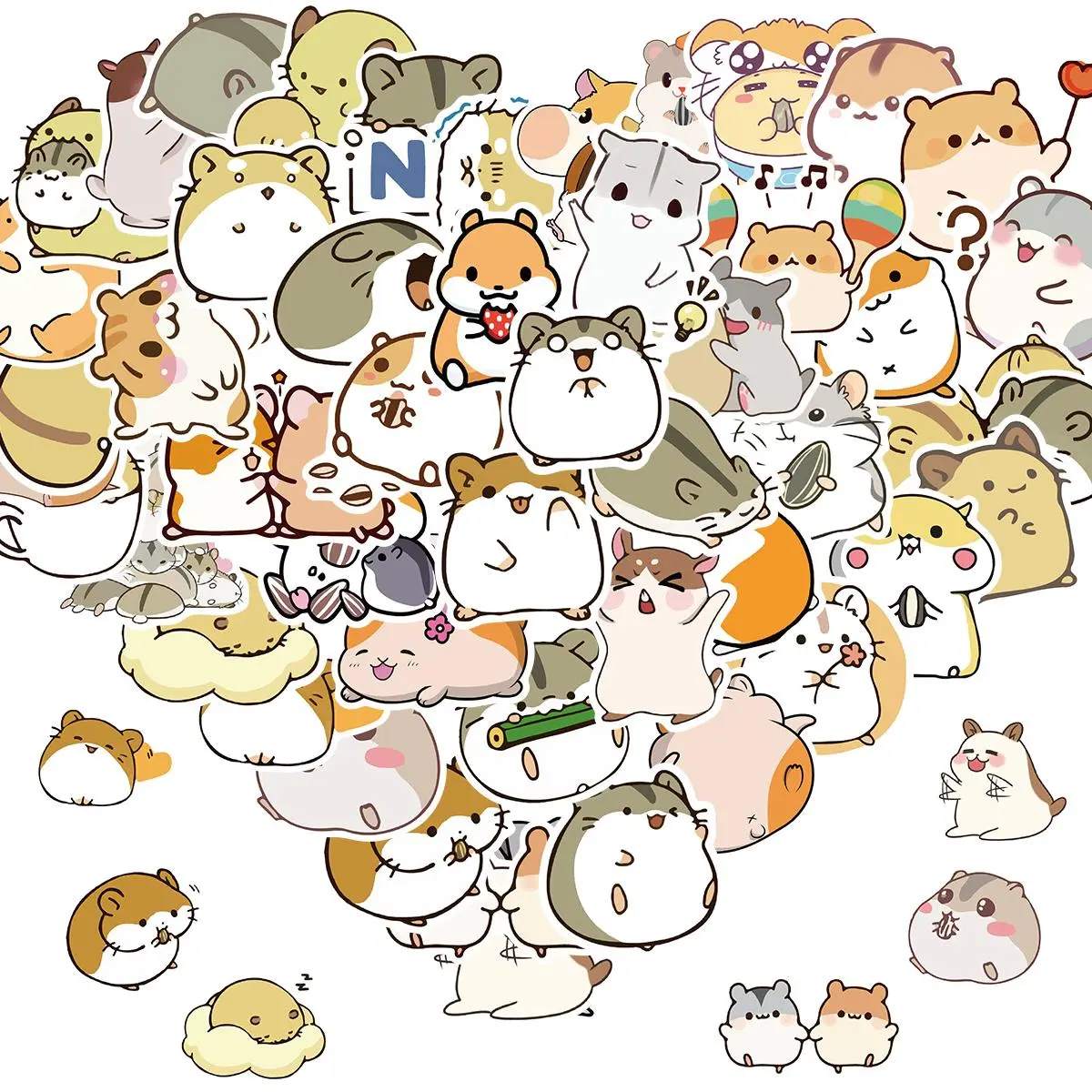 Cute Hamster Pattern Sticker, 50pcs/set Waterproof Self Adhesive Decor Paper, Decor Sticker for Gift Greeting Card Water Bottle Laptop Phone