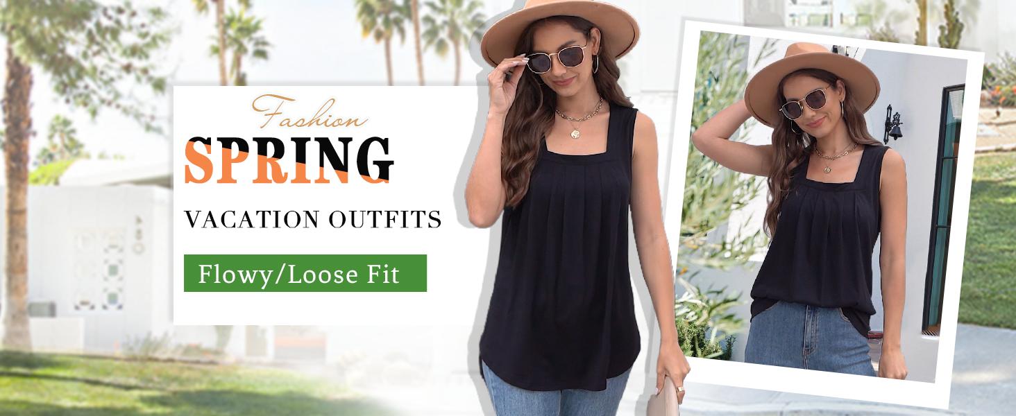 WIHOLL Summer Tank Tops for Women Loose Fit Pleated Tunics Scoop Neck Sleeveless Lace Tops Curved Hem Flowy SpringStatements WIHOLL Summer Tank Tops for Women Loose Fit Pleated Tunics Scoop Neck Sleeveless Lace Tops Curved Hem Flowy SpringStatements