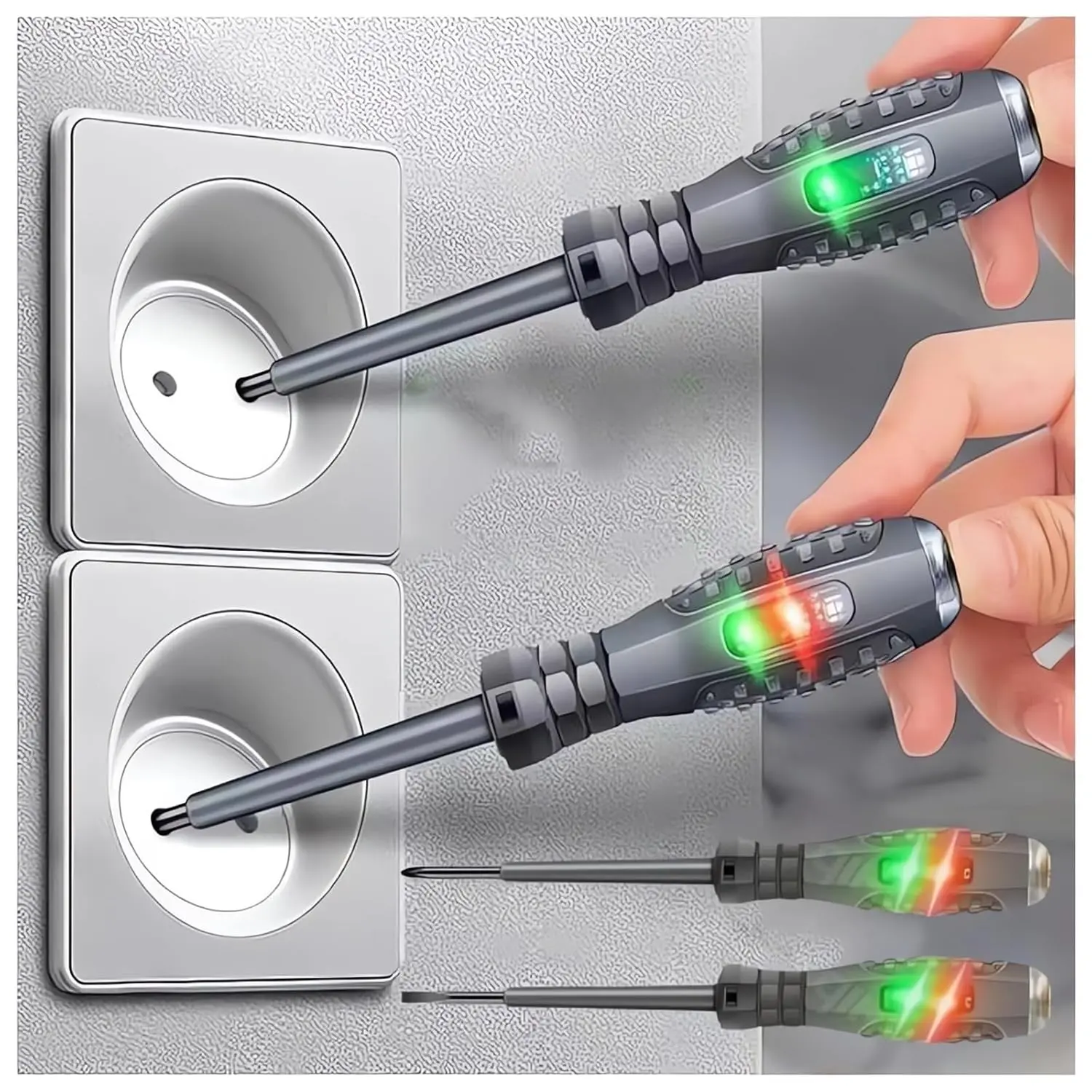 2-in-1 High Torque Strong Magnetic Flathead Phillips Screwdriver Electricity Detector Electric Non-Contact Voltage Tester Pen Electrical Current Power Circuit Live Wire Electrician Tester (F+P)