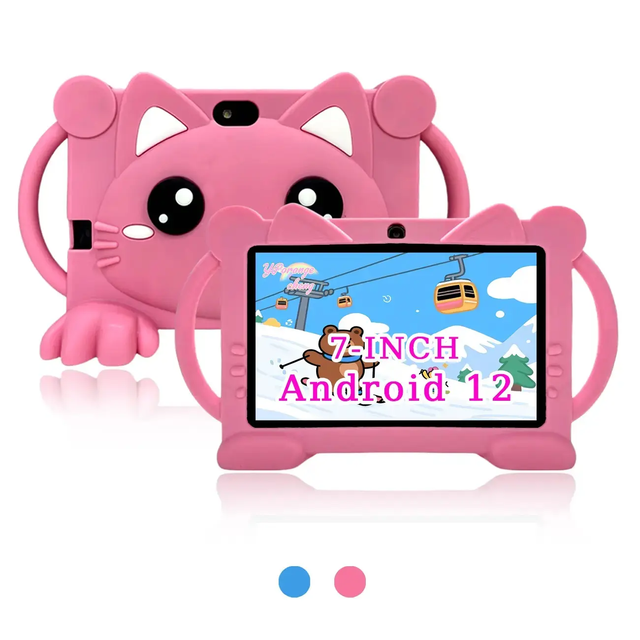 7-inch Android tablet, cute cat design toddler tablet, all-in-one for education and entertainment, portable, usable in multiple scenarios, with parental control feature, kids' soft silicone tablet, best birthday gift