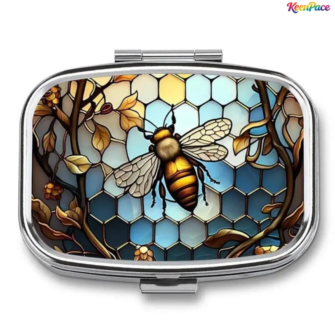 Vintage Bee & Dragonfly Pattern Medicine Box, Portable 2-Compartment Pill Organizer for Home, School, Office and Outdoor Travel Use, Dustproof Medicine Organizer