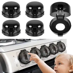 5-Pack Child Safety Stove Knob Covers - Universal Size Heat-Resistant Baby Proof Gas Oven Knob Covers with Adhesive, Dual-Key Design for Child and Pet (Black)