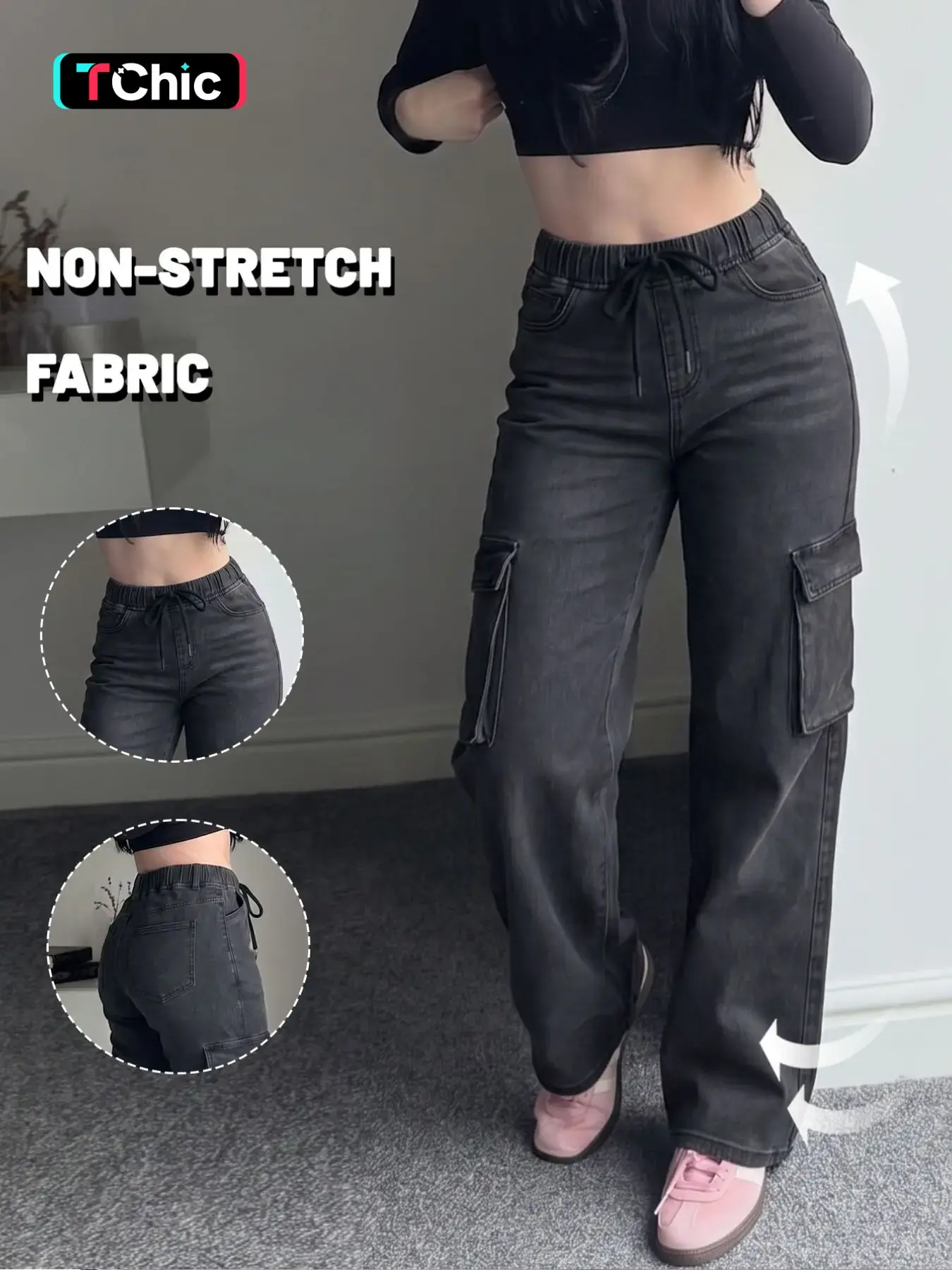 GILIPUR Y2K Vintage Washed Loose Fit Wide Leg Slouchy Denim Jeans Pants, Foot Binding Design,Elastic Drawstring Waistband,Casual All Season Streetwear,Plain Pattern, Daily Wear Denim Jeans,T-Chic, Womenswear