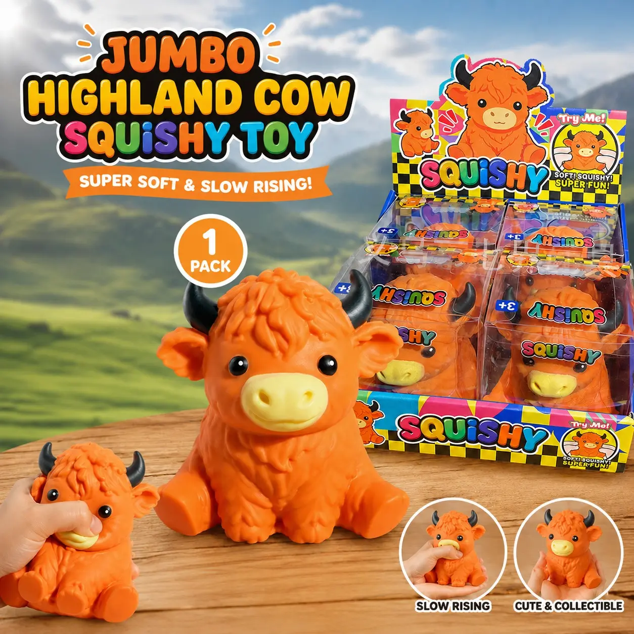 Jumbo Highland Cow Stress Relief Toy, Ultra Soft Slow Rebound, Squishies Slow Rising, Pressure Relief for Kids and Adults, Cute Collectible Gift