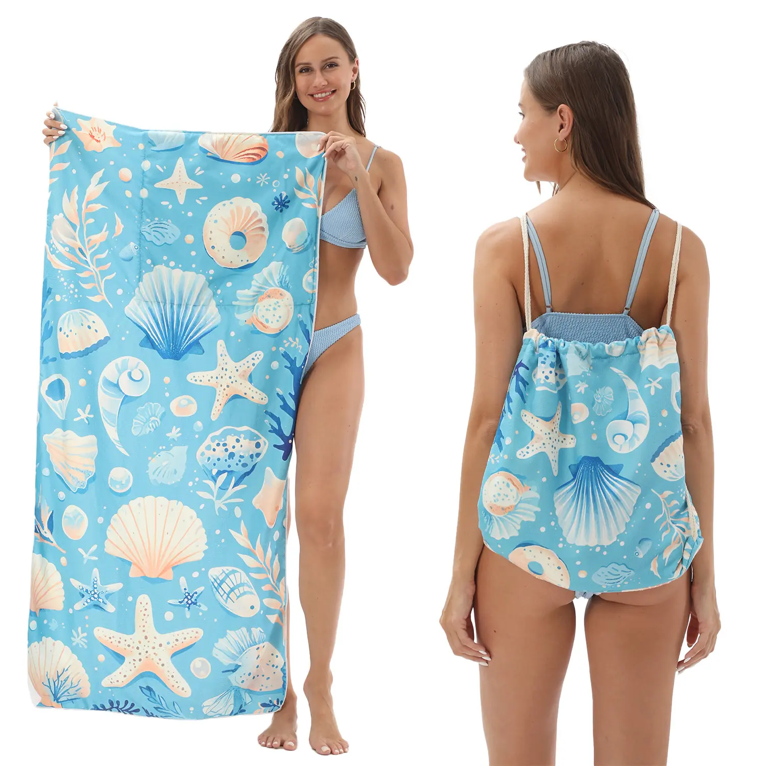 Beach Towel Backpack 2 in 1 Sand Free Beach Mat Convertible Drawstring Bag Quick Dry Waterproof Blanket for Pool Travel Camping Nautical Anchor Gift