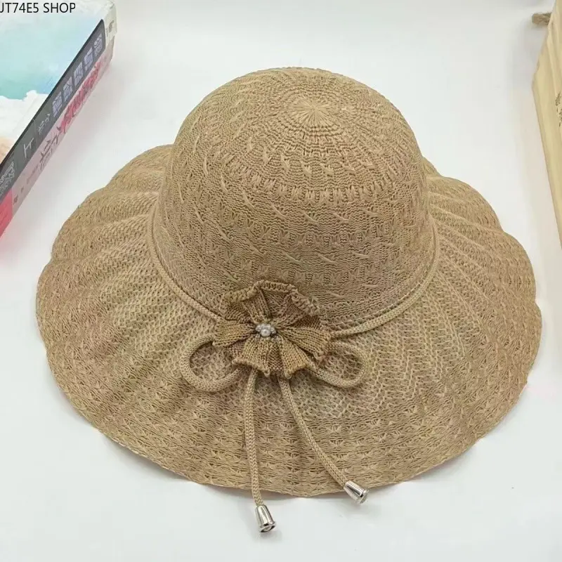 New Summer Wide Brim Sun Hat for Women, Breathable Hollow Outdoor UV Protection Fashion All-match Sun Hat