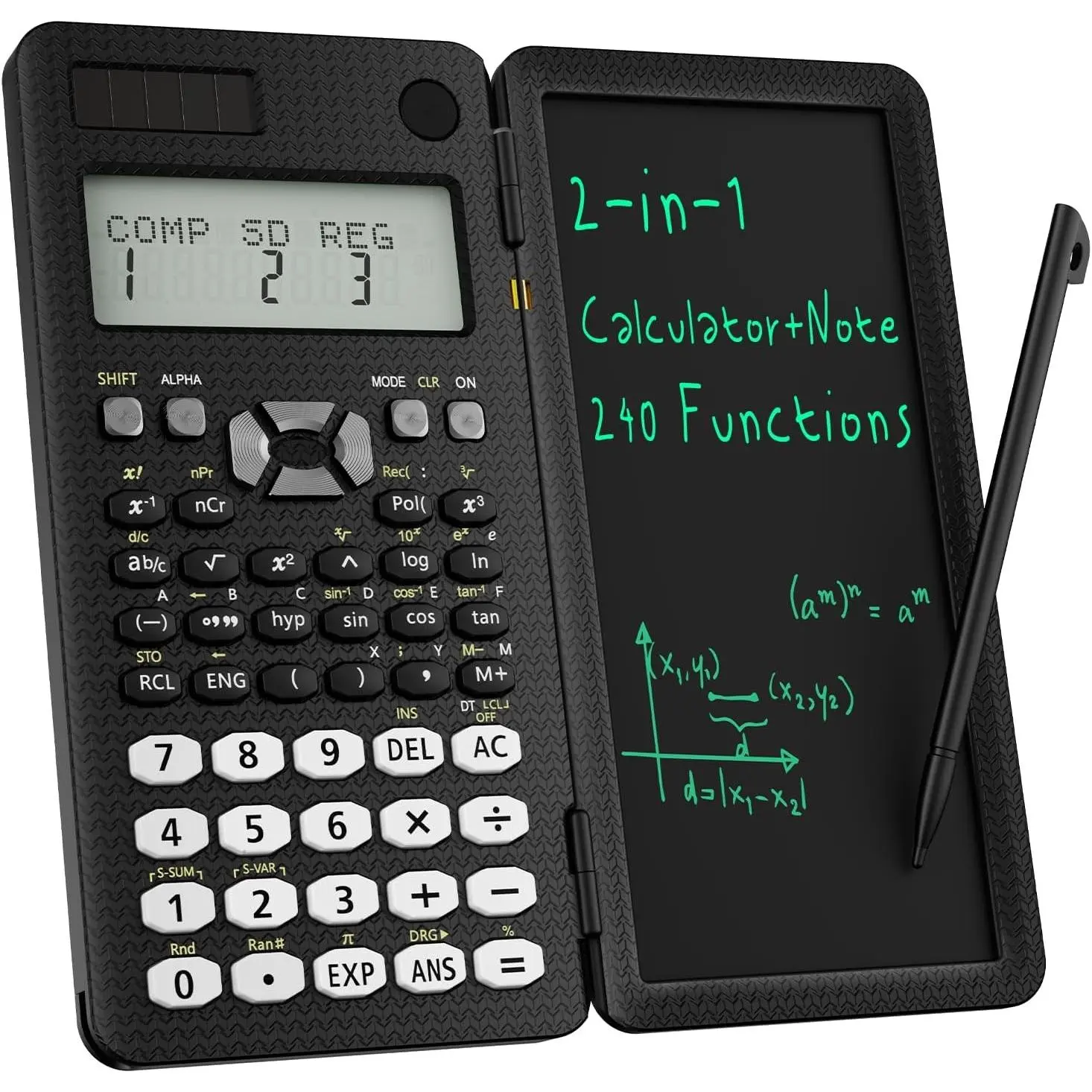 82MS Scientific Calculator 240 Functions 2-Line Display for Middle Students Scientific Calculator with Notepad, Middle and High Students Back to School Supplie, Foldable Solar & Battery Power