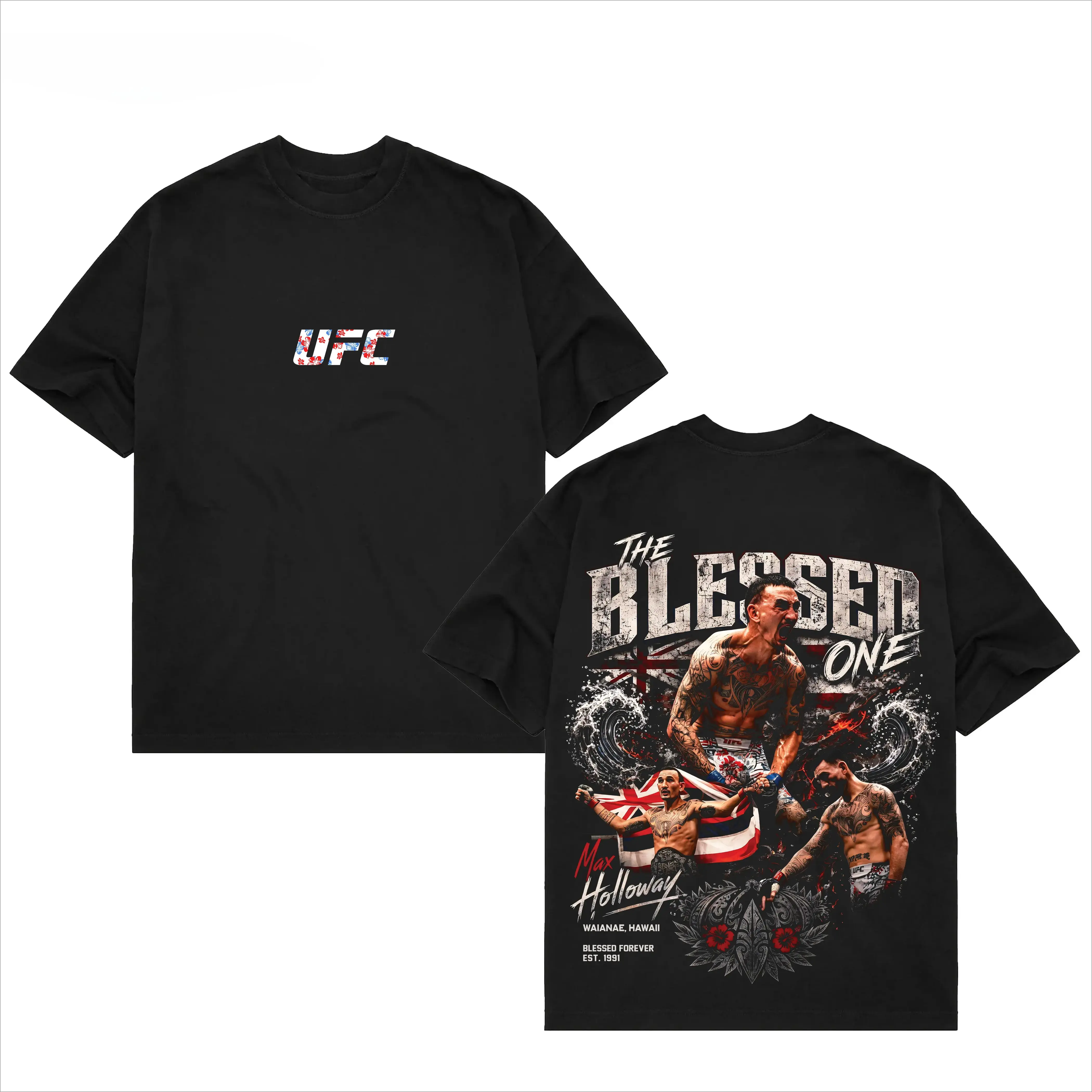Men's UFC 329 Black Max Holloway T-Shirt, The Blessed UFC Graphic Tee, UFC MMA Shirt, Gift for Fighters, Sports Apparel