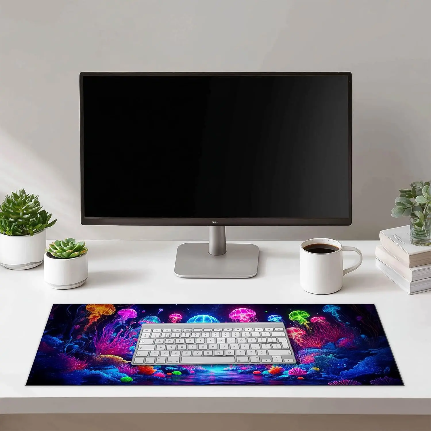 Jellyfish Neon Gaming Mouse Pad XL Desk Mat Large Mouse Pad for Extended Keyboard Pad Computer MatMouse Mat Non Slip Base Desk Accessories for Home Office Gaming
