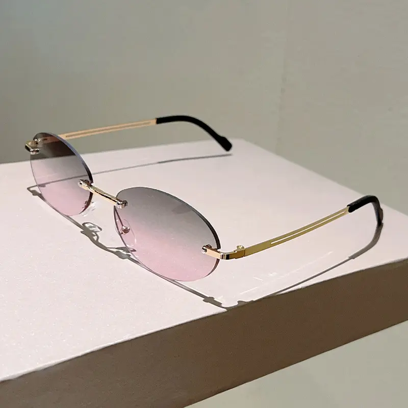 Viral Gradient Tint Metal Rimless Oval Sunglasses Ultra Lightweight UV Protection Y2K Aesthetic Frameless Glasses Summer Festival Vacation