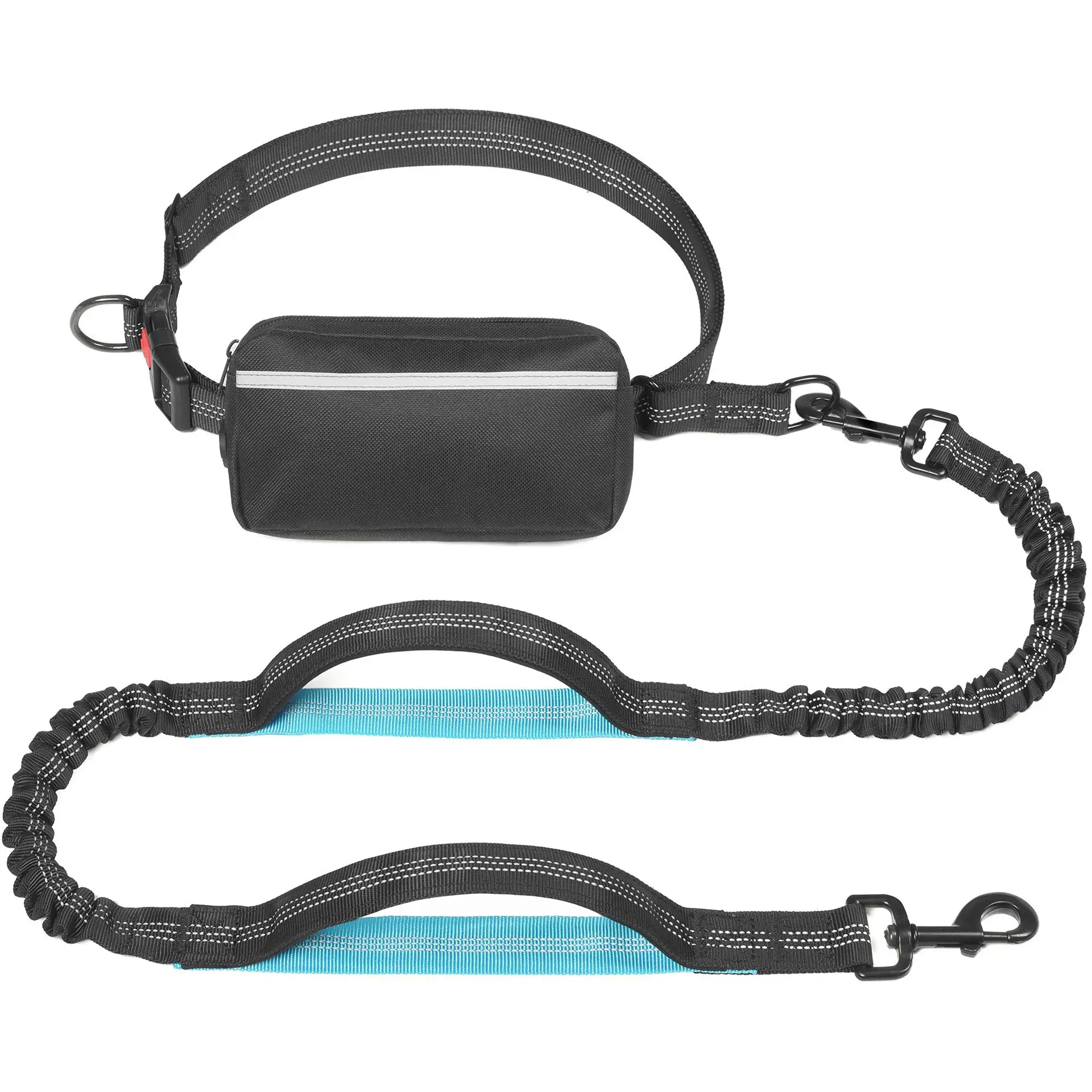 2-in-1 Comfortable Elastic Waist Belt Bag - Reflective Hands-Free Bungee Dog Leash with Nia Chic Collar, Halti Pull Harness, Gentle Leader, Flexi Leash for Daily Walking, Outdoor Jogging (Dog Collars & Harnesses, Puppy Essentials)