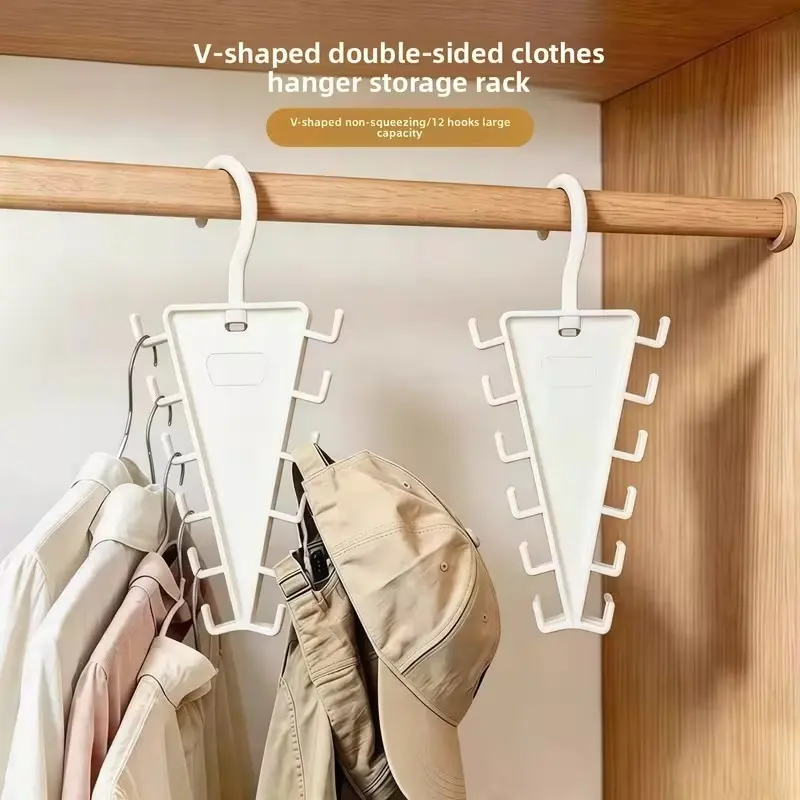 2-Pack V-Shaped Double-Sided Multi-Layer Clothes Hangers, Space-Saving Closet Hooks, 12-Hook Rotatable Multifunctional Clothing Organizer