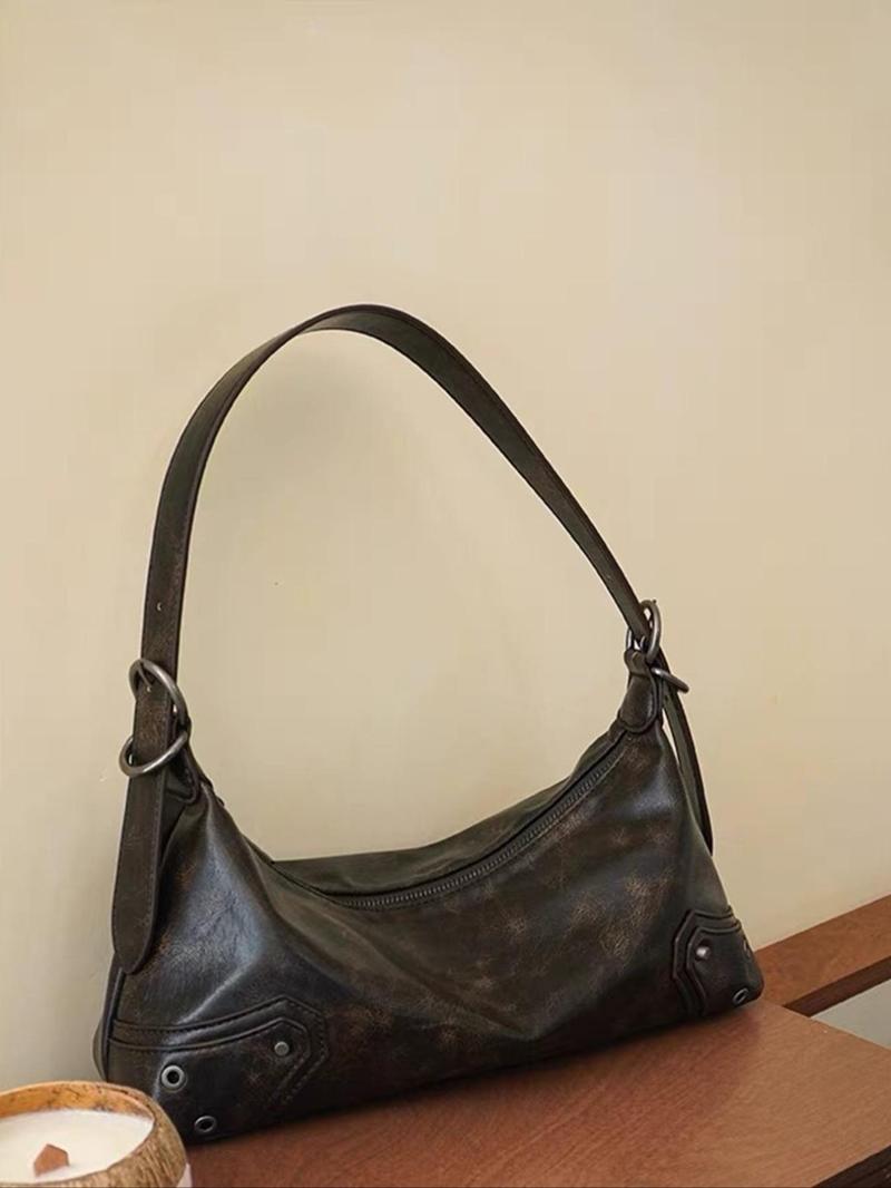 Women's Fashionable Vintage Shoulder Bag, Crescent Bag, Y2k Style Zipper Underarm Bag for Daily Used, 2023 New Trendy Bag for Party, Club