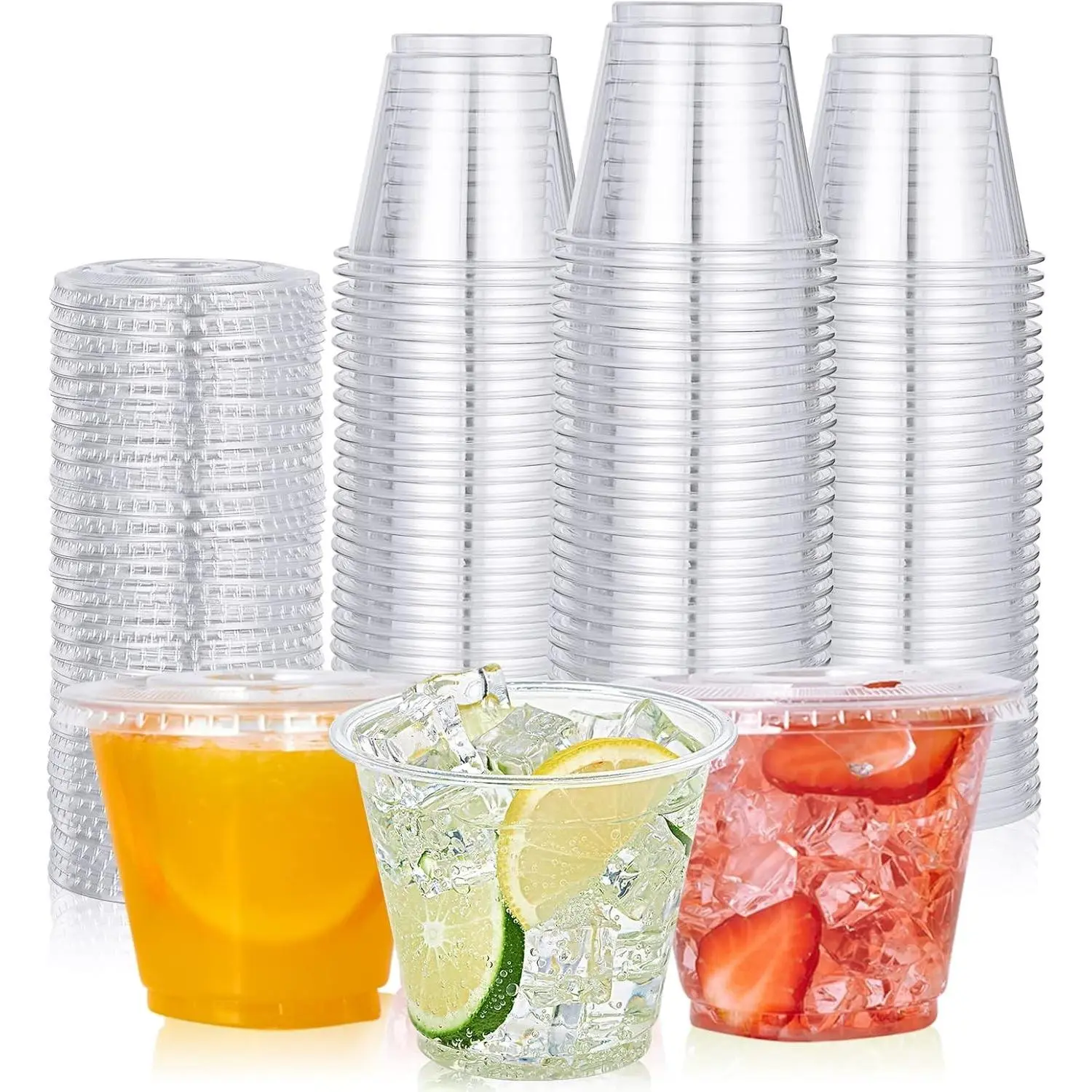 200 Pack 9 oz Clear Plastic Cups with Flat Lids - Sturdy, Leak-Resistant, Versatile for Salad, Dessert, Yogurt Parfaits, JelloGift