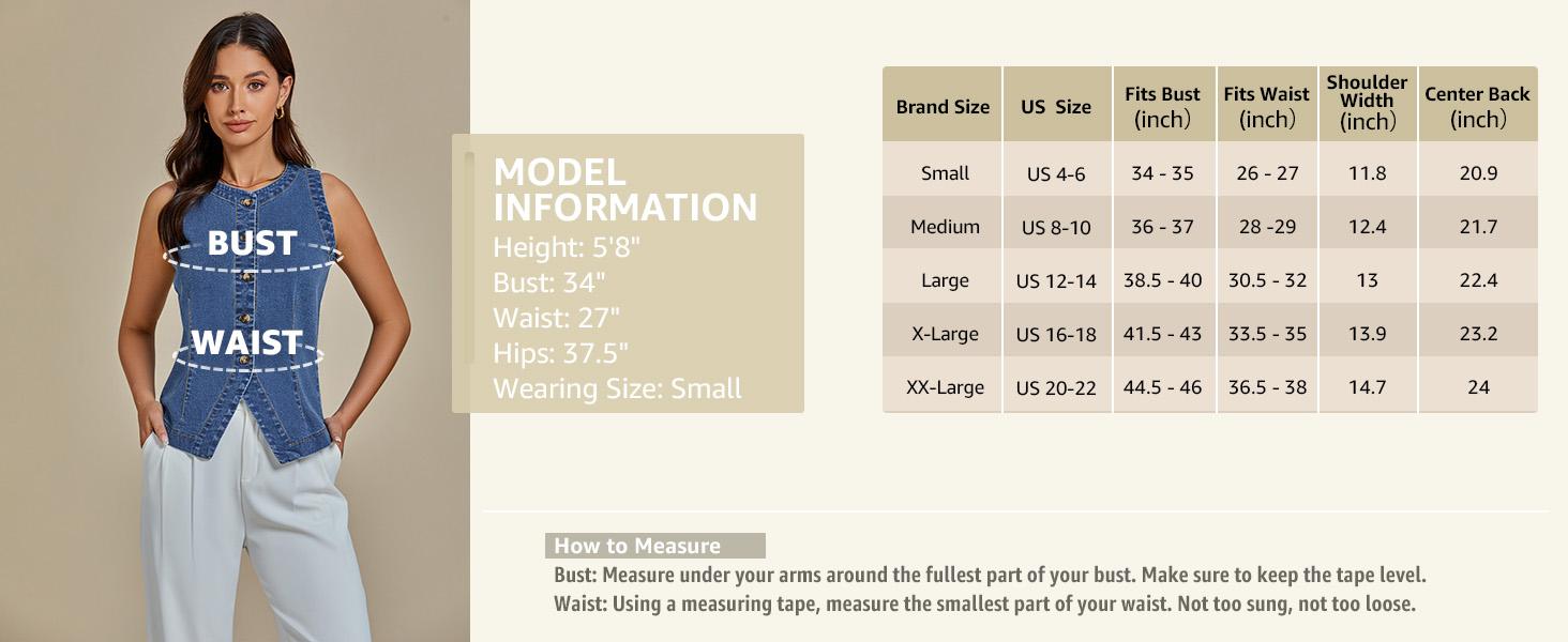 Luvamia Women's Sleeveless Denim Vest Medium Blue Fitted Crewneck Button Down Casual Summer Western Waistcoat for Everyday Style Womenswear