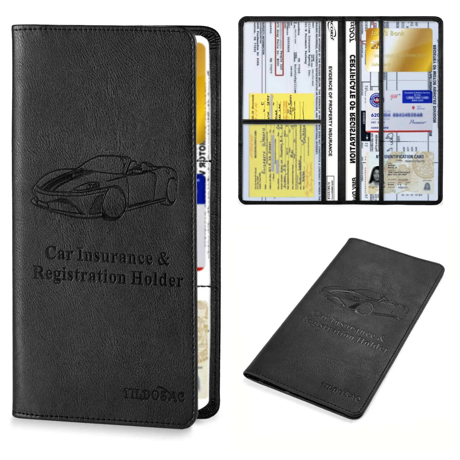 PU Leather Car Registration & Insurance Card Holder Wallet - Multi-Compartment Driver's License Organizer, Leakproof Compact Car Accessory for Road Trips & Daily Commuting (For Men)