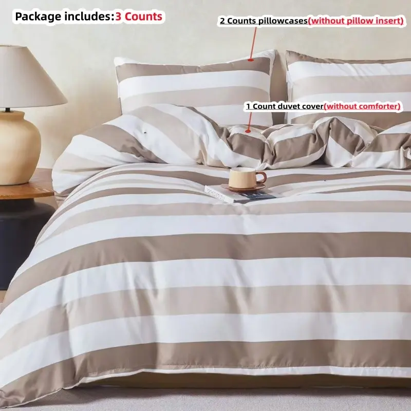 3pcs Striped Bedding Set, Includes 1 Duvet Cover + 2 Pillowcases,without comforter and pillow insert 100% Polyester, Single Twin Double Queen king Size bed Comfy Bedding Sets