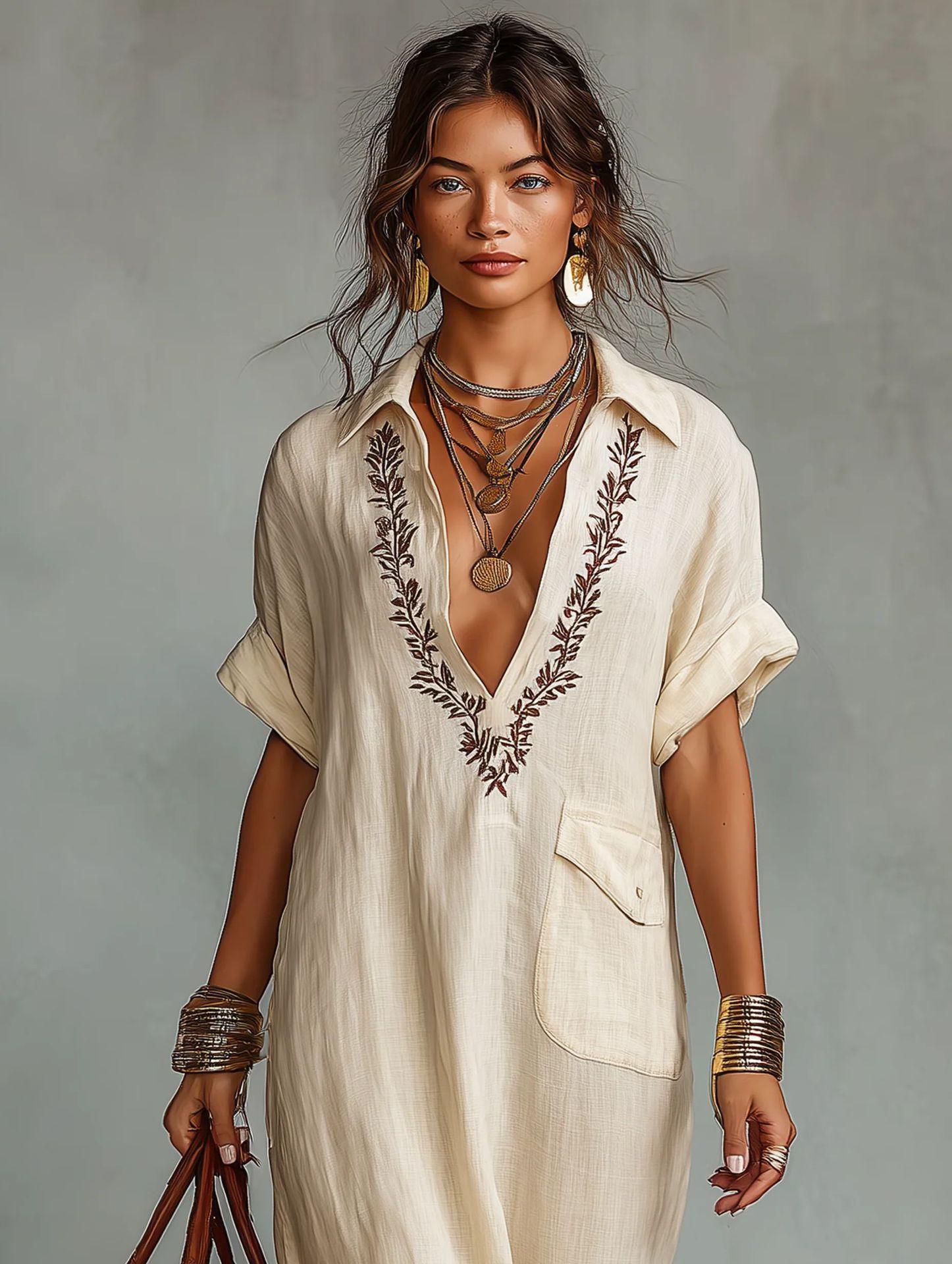 Boho Embroidered Dress - Perfect for Beach, Vacation & Brunch! Casual V-Neck Short Sleeve Pocket Maxi Dress #   MaxiDress #   Dress #   EmbroideredDress #   BohoFashion #   SummerDress #   VNeckDress #   WithPocket #   Outfit of the Day #   WomensFashion